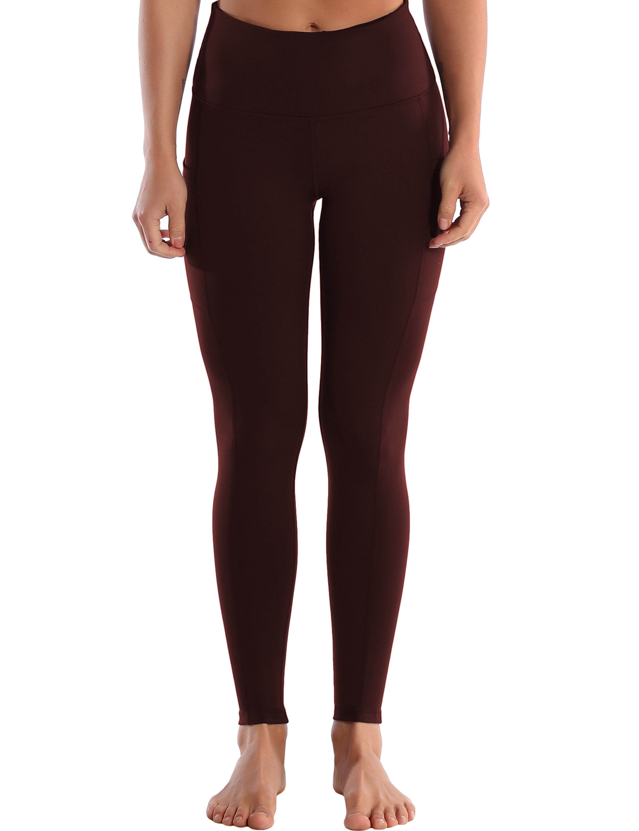 Hip Line Side Pockets Yoga Pants mahoganymaroon Sexy Hip Line Side Pockets 75%Nylon/25%Spandex Fabric doesn't attract lint easily 4-way stretch No see-through Moisture-wicking Tummy control Inner pocket Two lengths