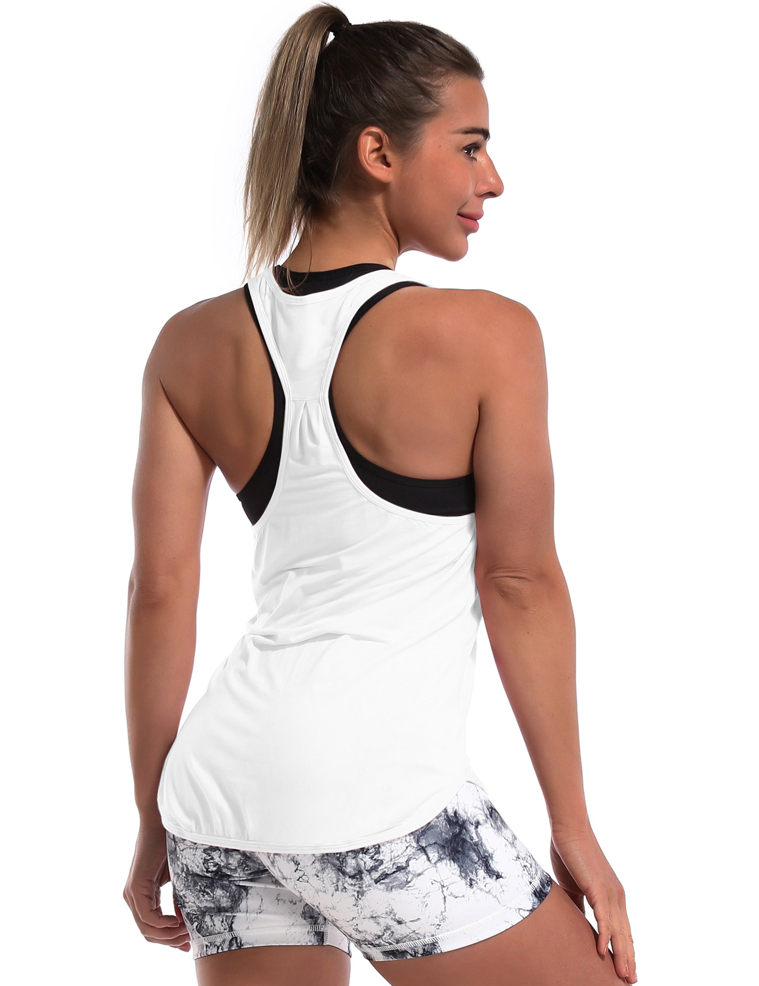 Loose Fit Racerback Tank Top white Designed for On the Move Loose fit 93%Modal/7%Spandex Four-way stretch Naturally breathable Super-Soft, Modal Fabric
