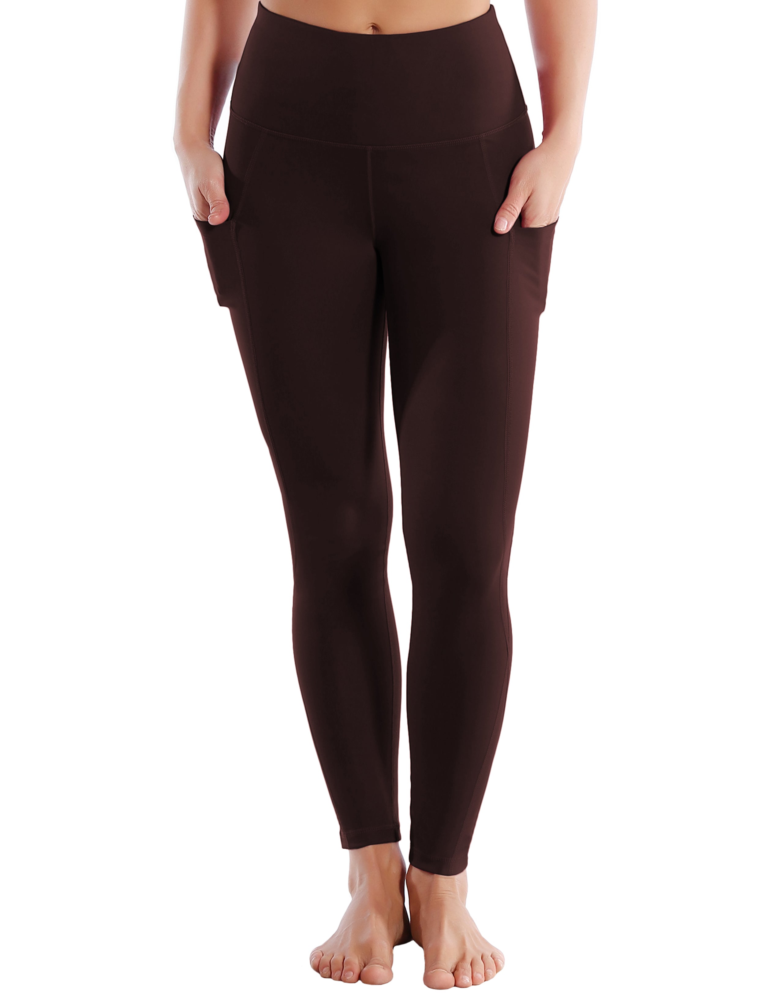 High Waist Side Pockets Tall Size Pants mahoganymaroon 75% Nylon, 25% Spandex Fabric doesn't attract lint easily 4-way stretch No see-through Moisture-wicking Tummy control Inner pocket