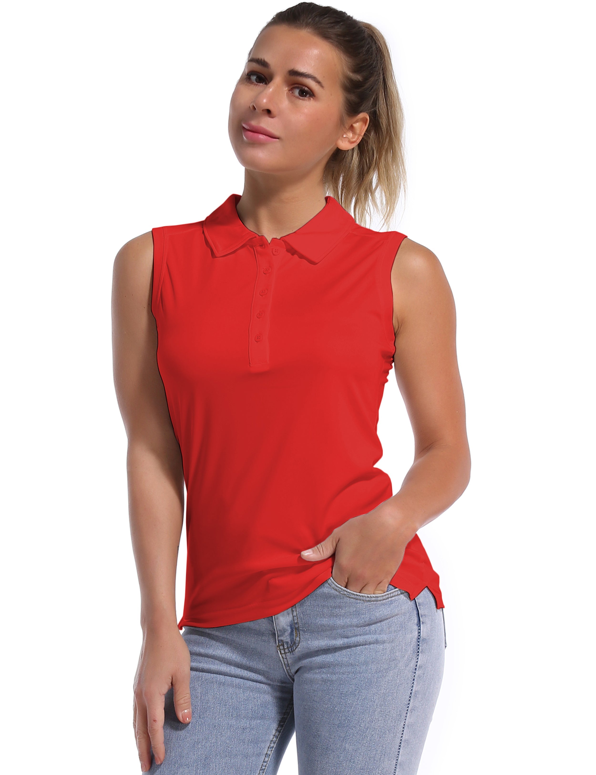 Sleeveless Slim Fit Polo Shirt red_Gym