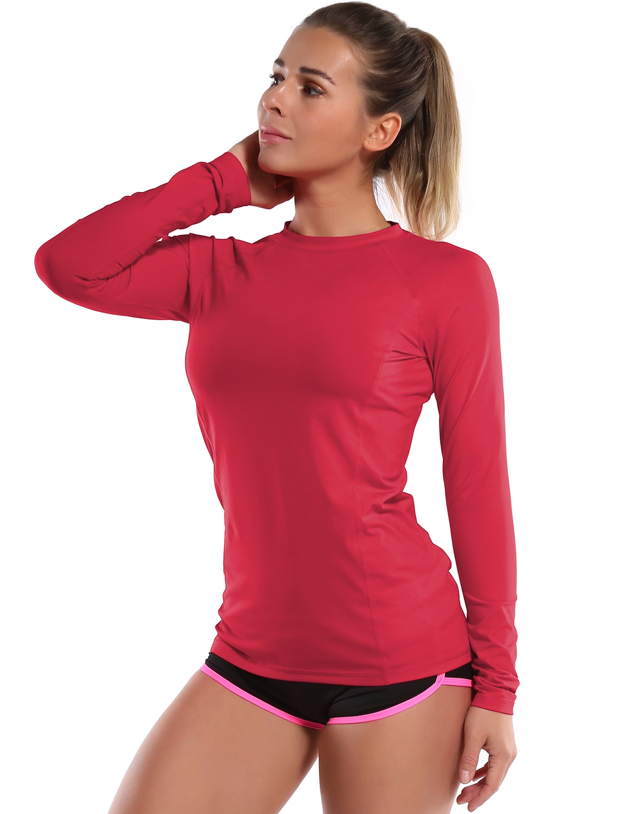 Long Sleeve UPF 50+ Rashguard rosecoral 84%Polyester/16%Spandex Fitted design Dries ultra-fast UV Protection: UPF 50 sun protection