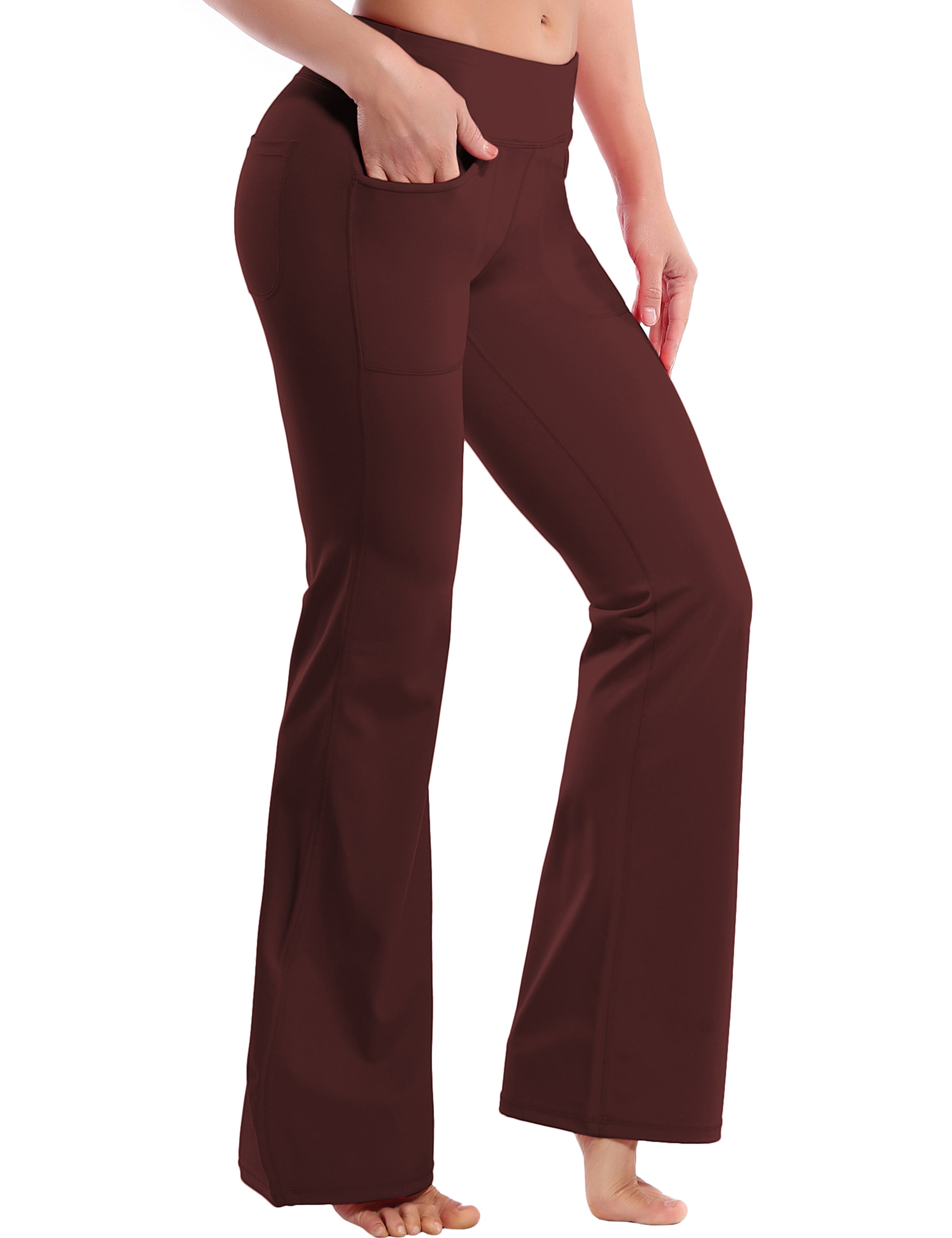 4 Pockets Bootcut Leggings mahoganymaroon 75%Nylon/25%Spandex Fabric doesn't attract lint easily 4-way stretch No see-through Moisture-wicking Inner pocket Four lengths