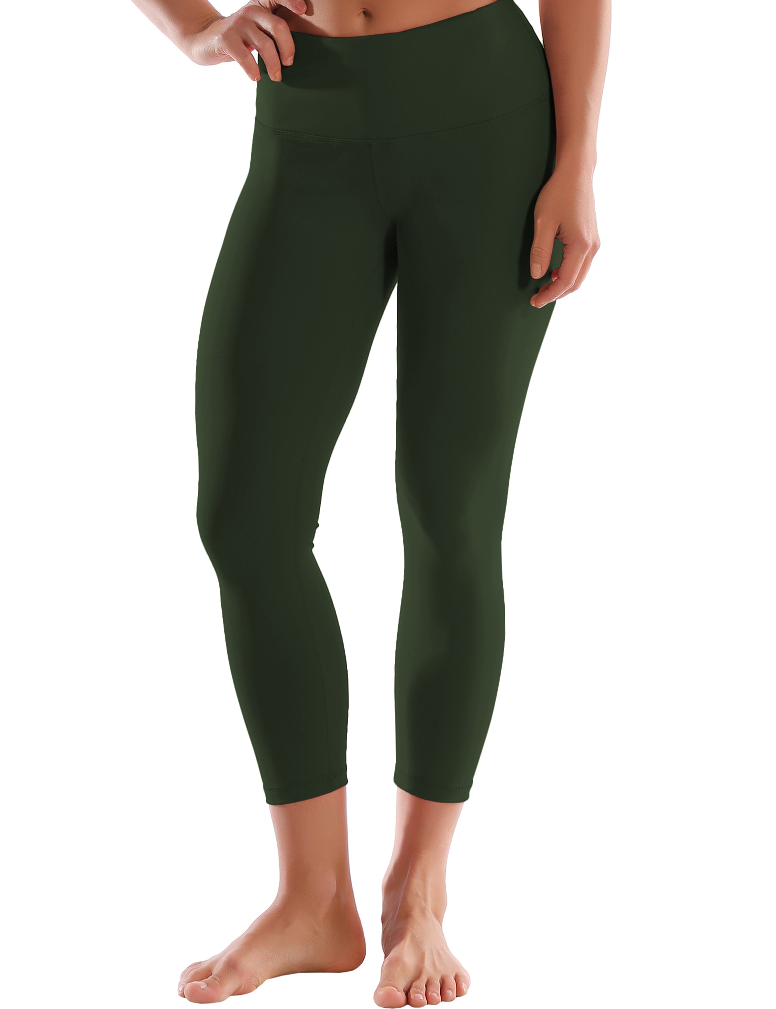 22" High Waist Crop Tight Capris olivegray 75%Nylon/25%Spandex Fabric doesn't attract lint easily 4-way stretch No see-through Moisture-wicking Tummy control Inner pocket