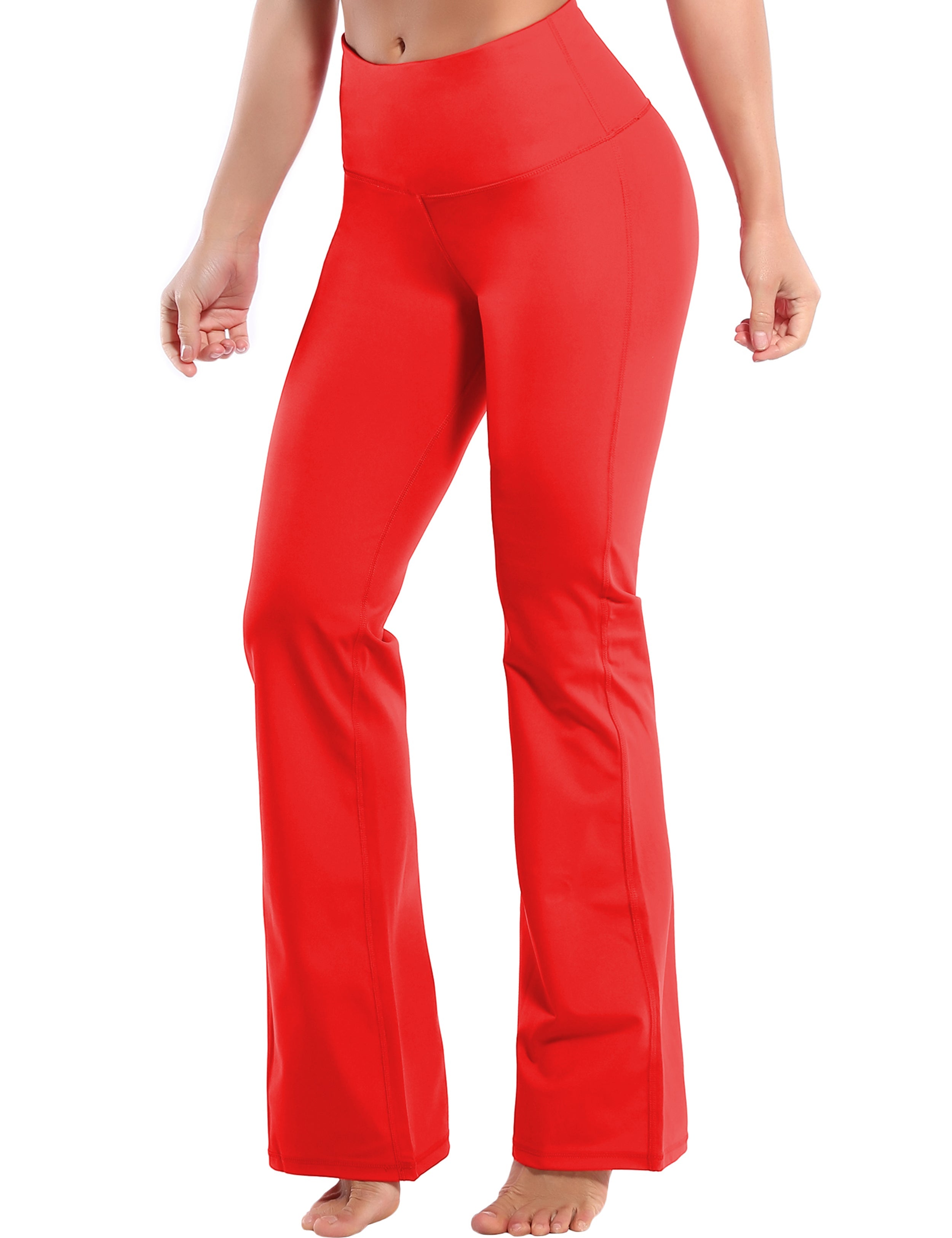 High Waist Bootcut Leggings Scarlet 75%Nylon/25%Spandex Fabric doesn't attract lint easily 4-way stretch No see-through Moisture-wicking Tummy control Inner pocket Five lengths