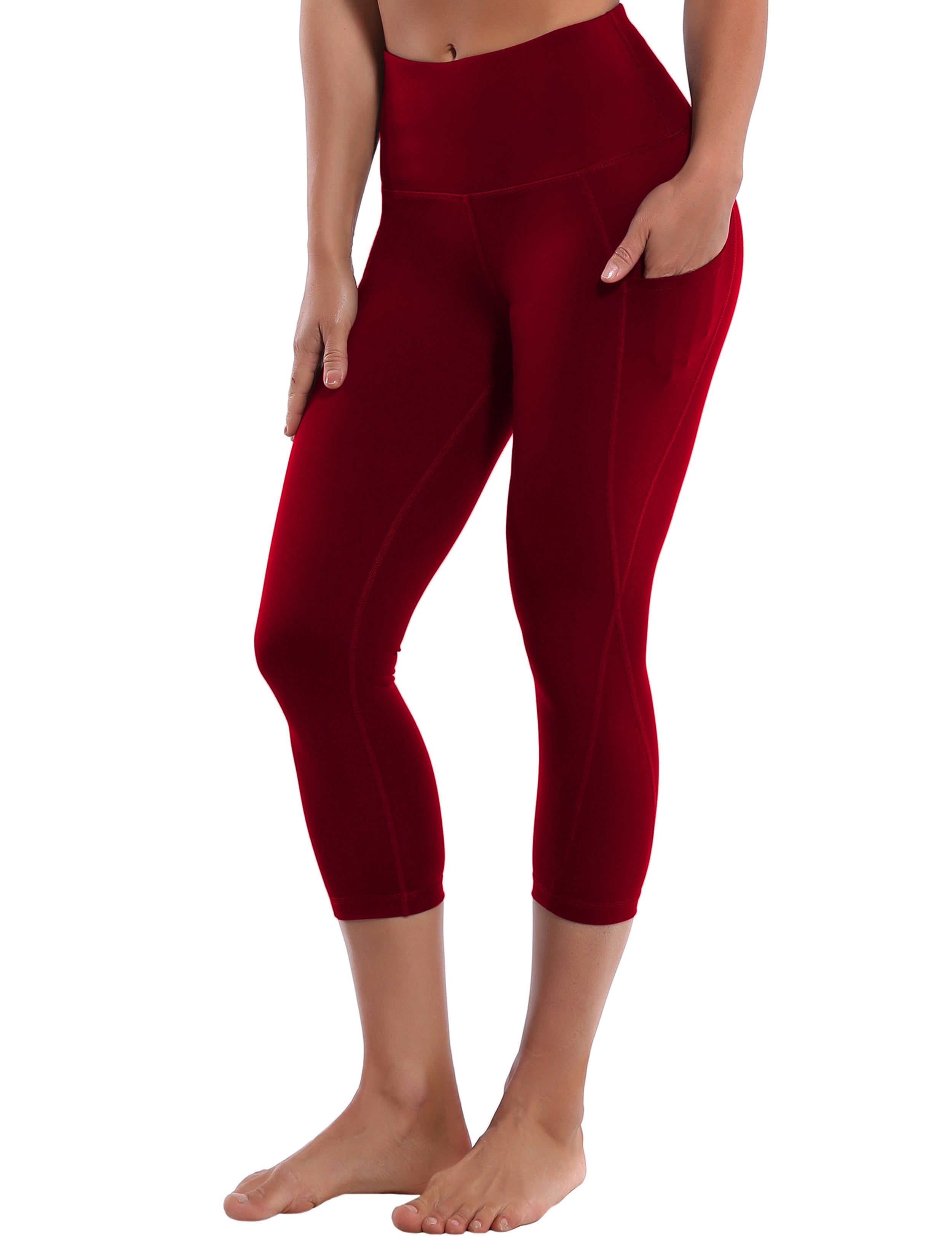 19" High Waist Side Pockets Capris cherryred 75%Nylon/25%Spandex Fabric doesn't attract lint easily 4-way stretch No see-through Moisture-wicking Tummy control Inner pocket