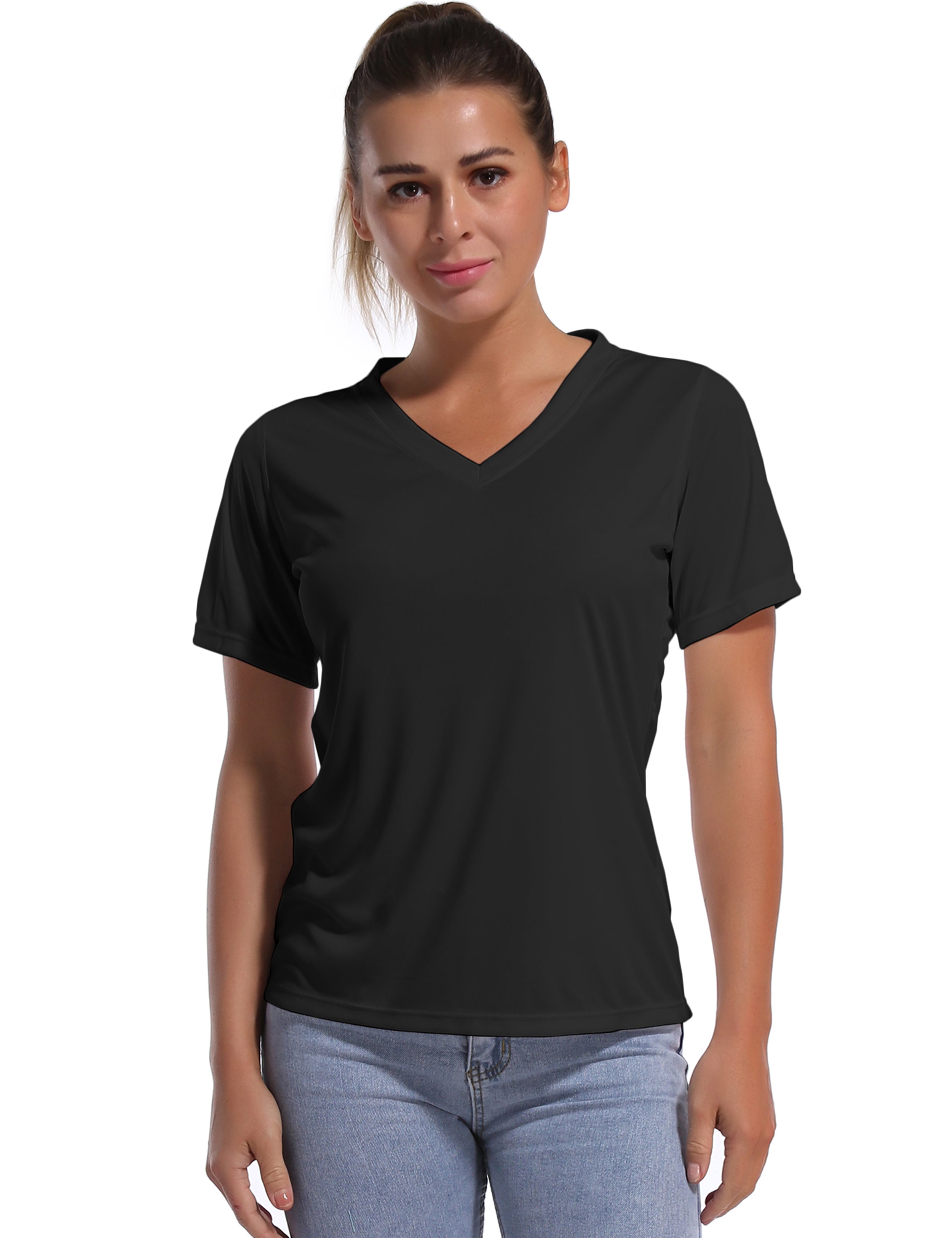 V-Neck Short Sleeve Athletic Shirts black
