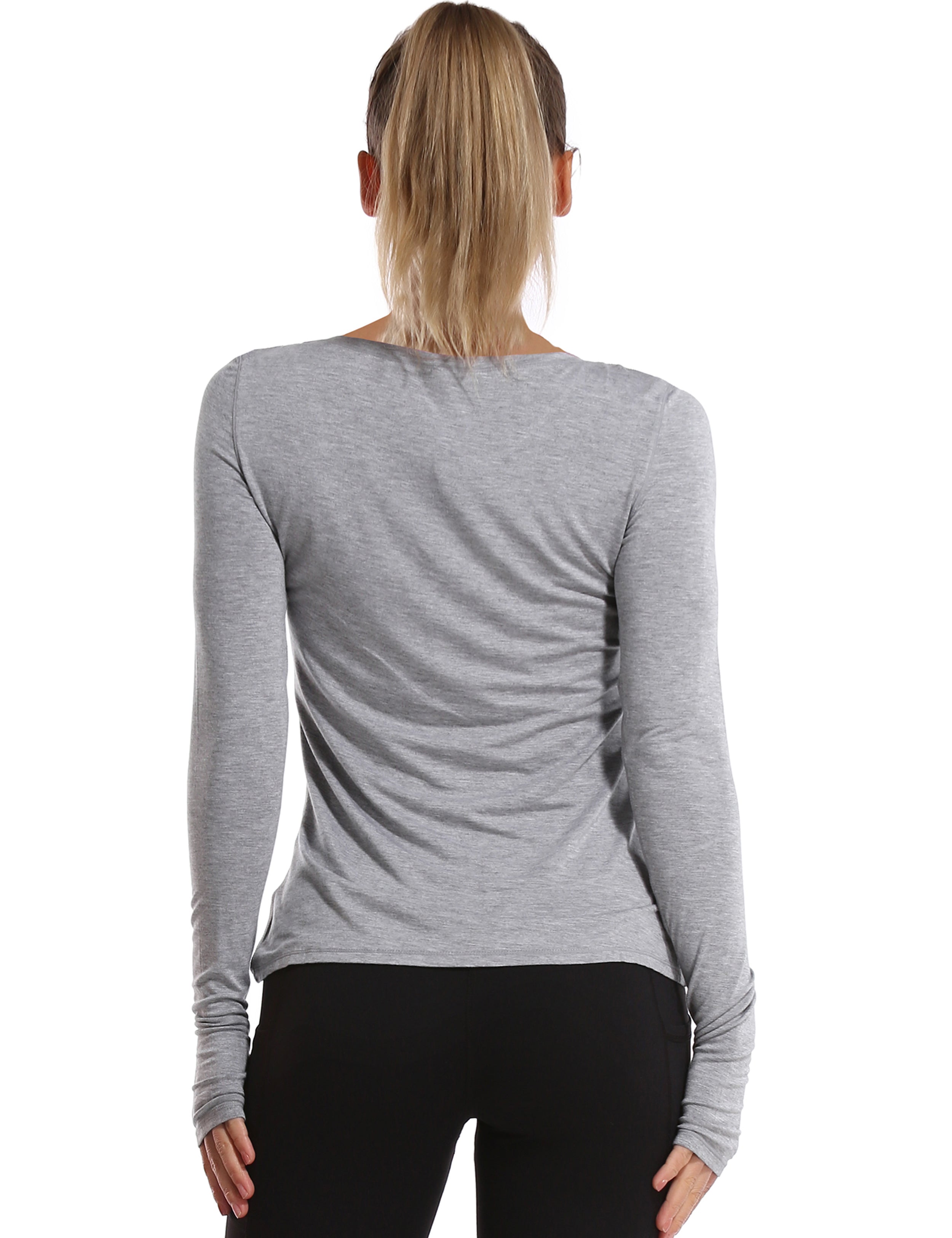 Athlete Long Sleeve Tops heathergray Designed for On the Move Slim fit 93%Modal/7%Spandex Four-way stretch Naturally breathable Super-Soft, Modal Fabric