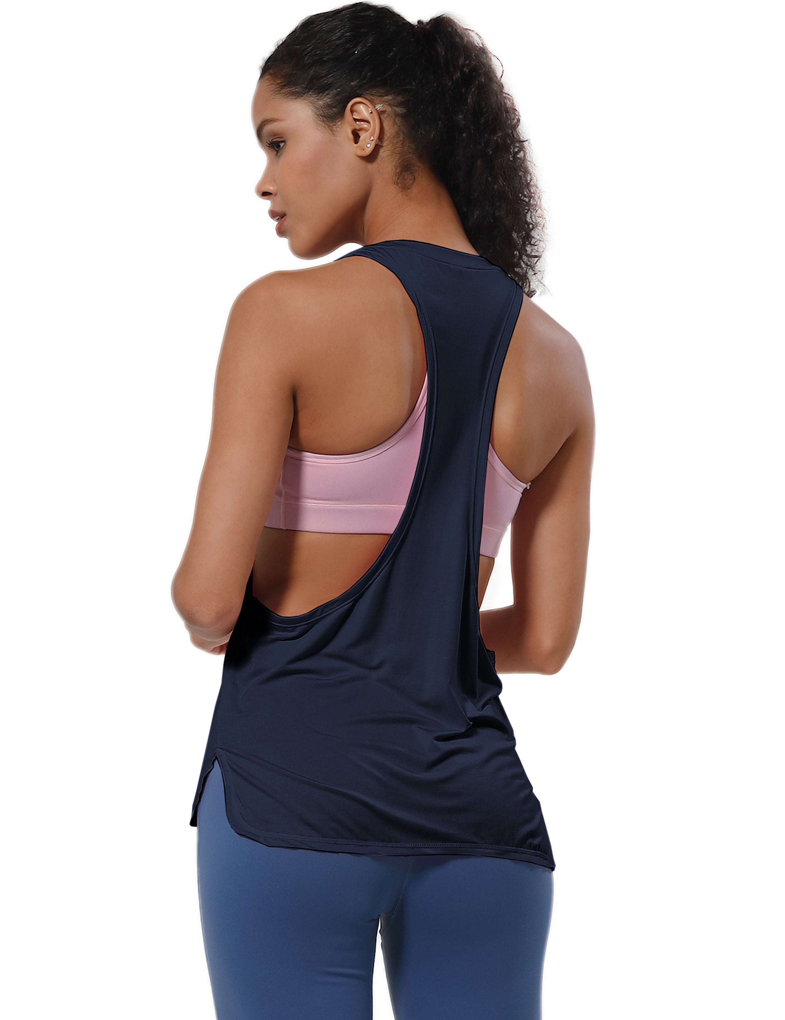 Low Cut Loose Fit Tank Top darknavy Designed for On the Move Loose fit 93%Modal/7%Spandex Four-way stretch Naturally breathable Super-Soft, Modal Fabric