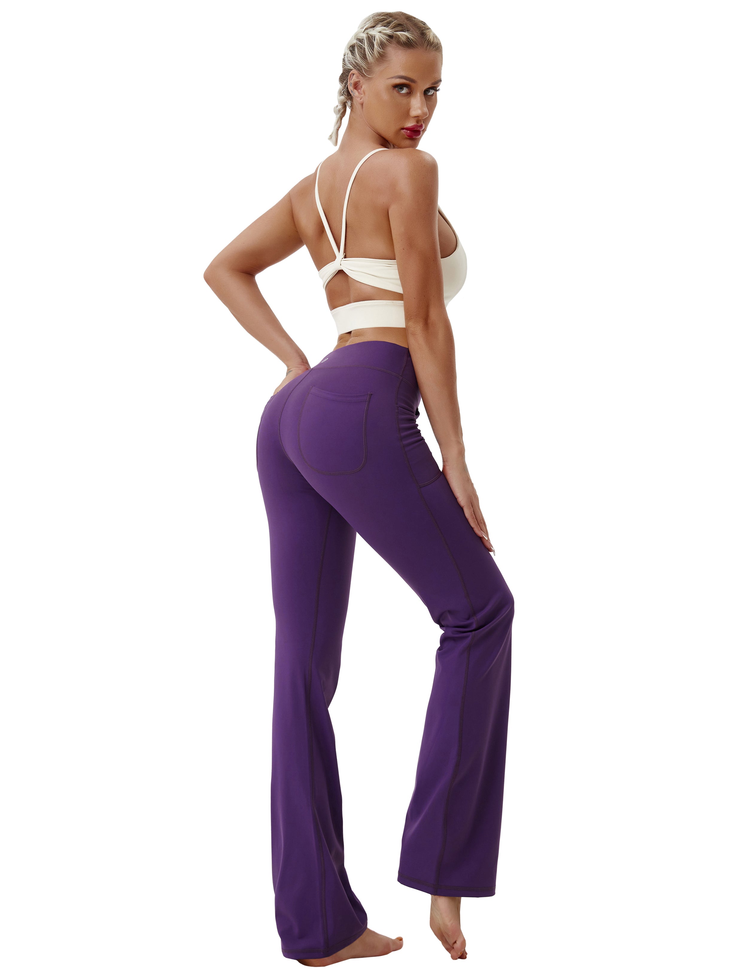 4 Pockets Bootcut Leggings eggplantpurple 75%Nylon/25%Spandex Fabric doesn't attract lint easily 4-way stretch No see-through Moisture-wicking Inner pocket Four lengths