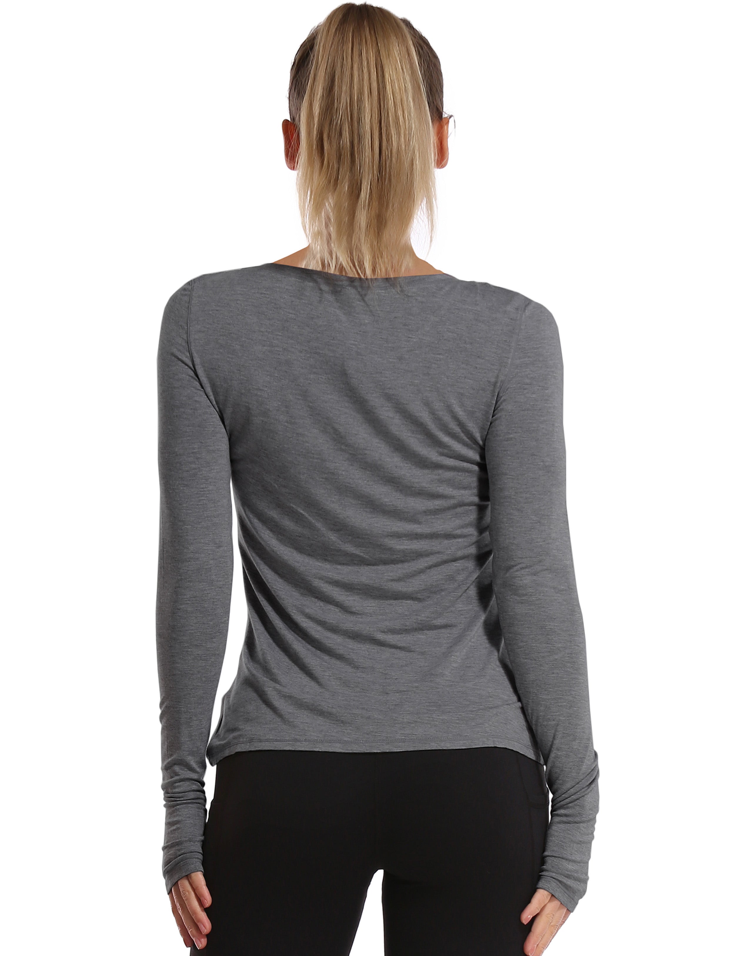 Athlete Long Sleeve Tops heathercharcoal Designed for On the Move Slim fit 93%Modal/7%Spandex Four-way stretch Naturally breathable Super-Soft, Modal Fabric