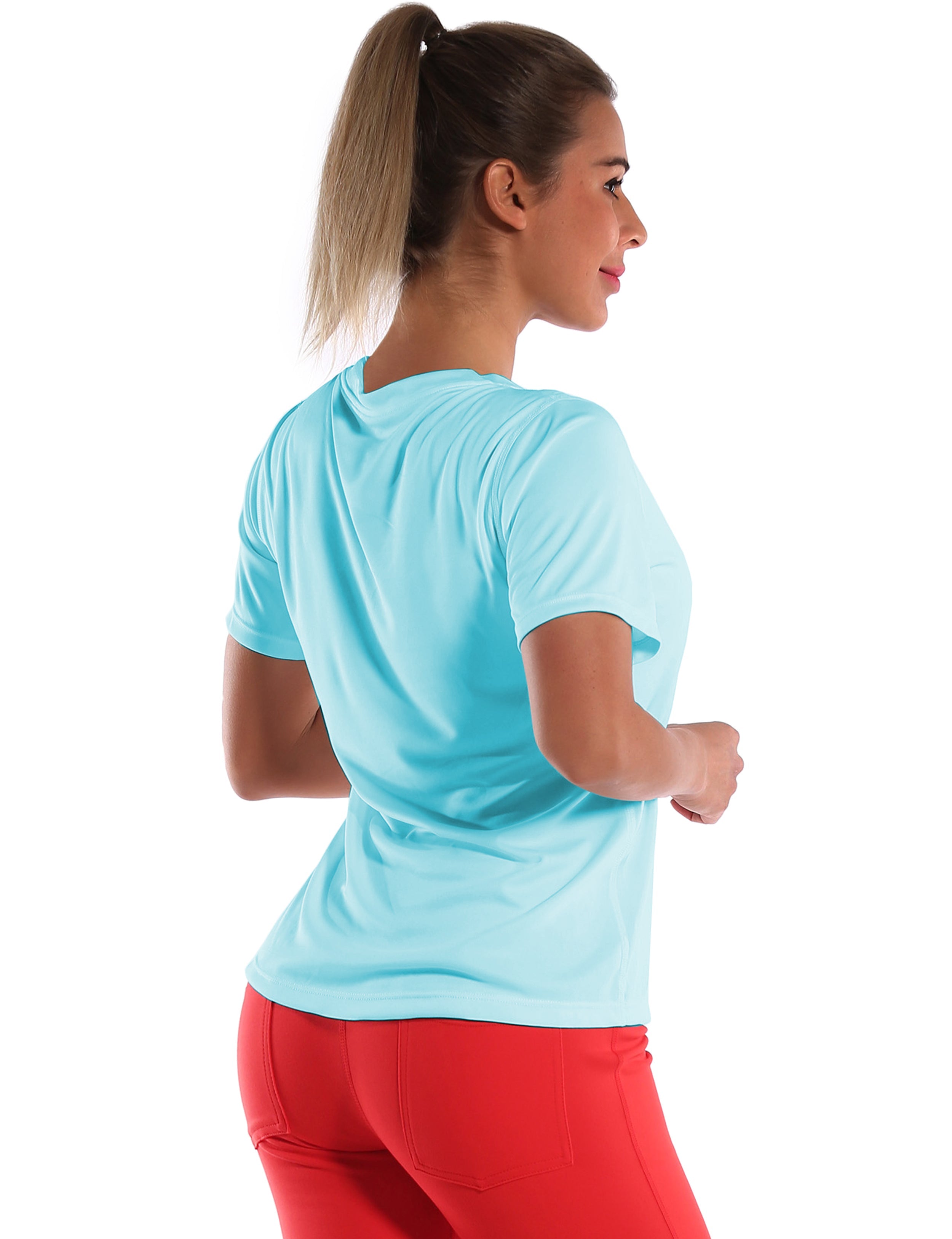 V-Neck Short Sleeve Athletic Shirts blue_Jogging