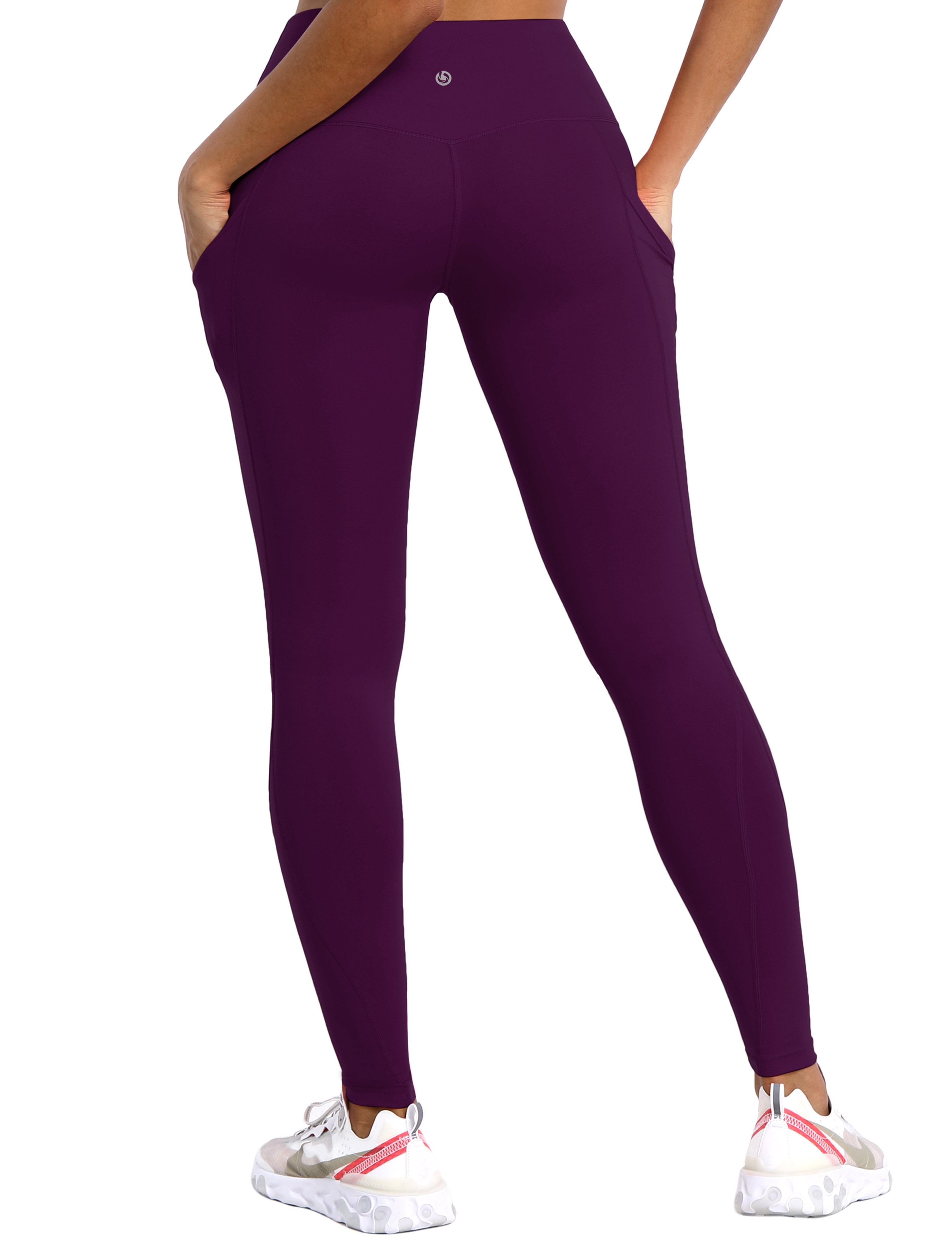 High Waist Side Pockets Gym Pants plum 75% Nylon, 25% Spandex Fabric doesn't attract lint easily 4-way stretch No see-through Moisture-wicking Tummy control Inner pocket