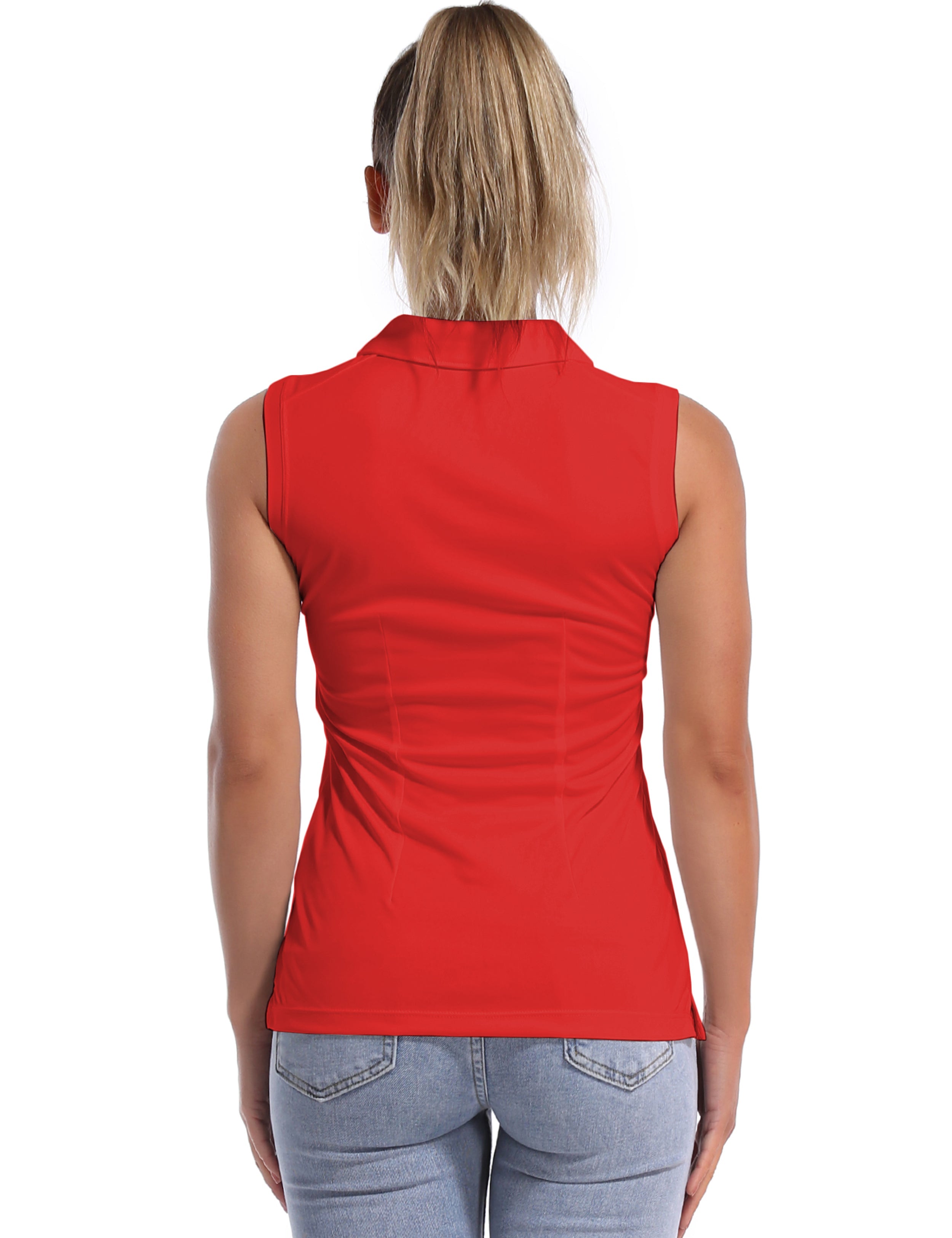 Sleeveless Slim Fit Polo Shirt red_Pilates