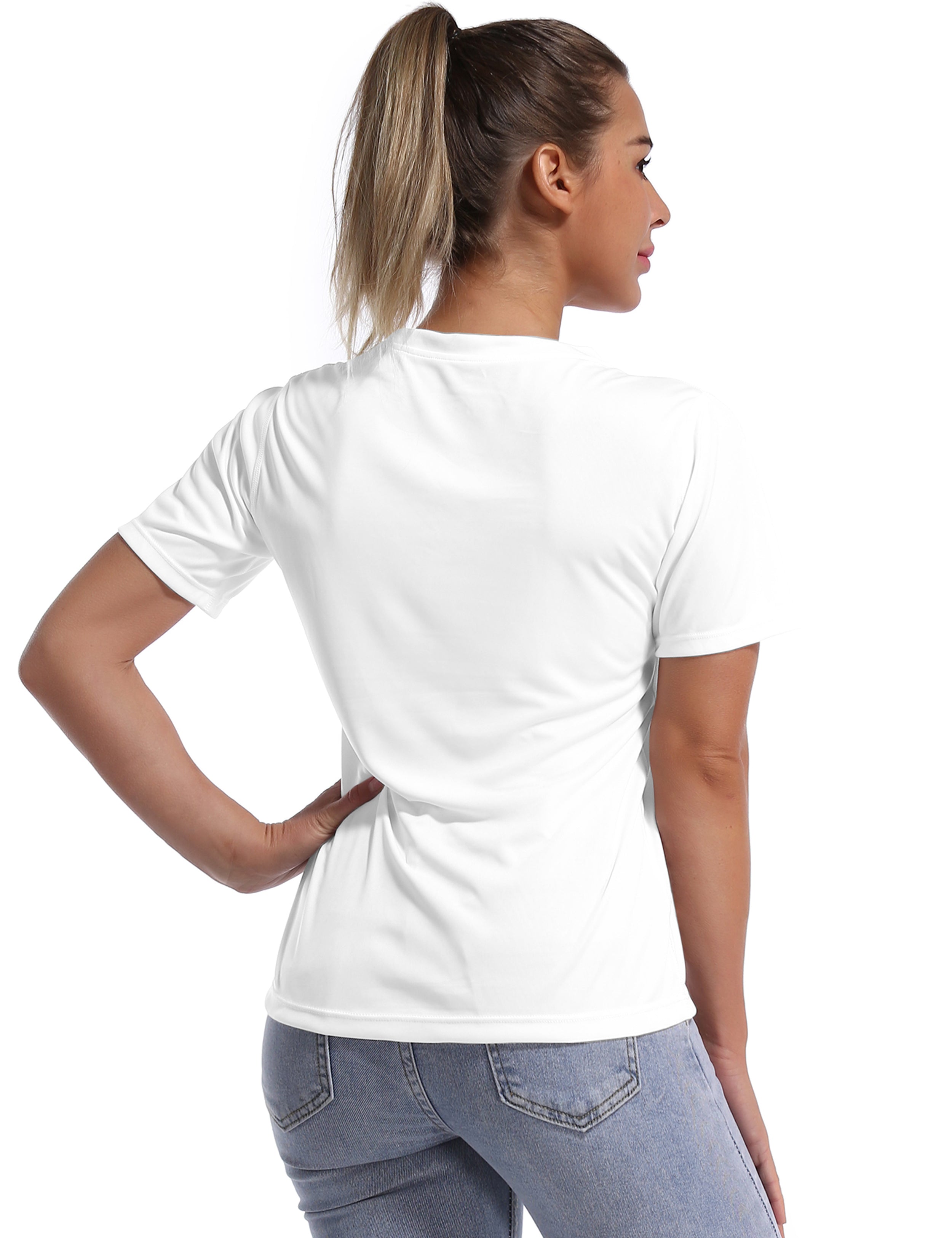 V-Neck Short Sleeve Athletic Shirts white_Biking