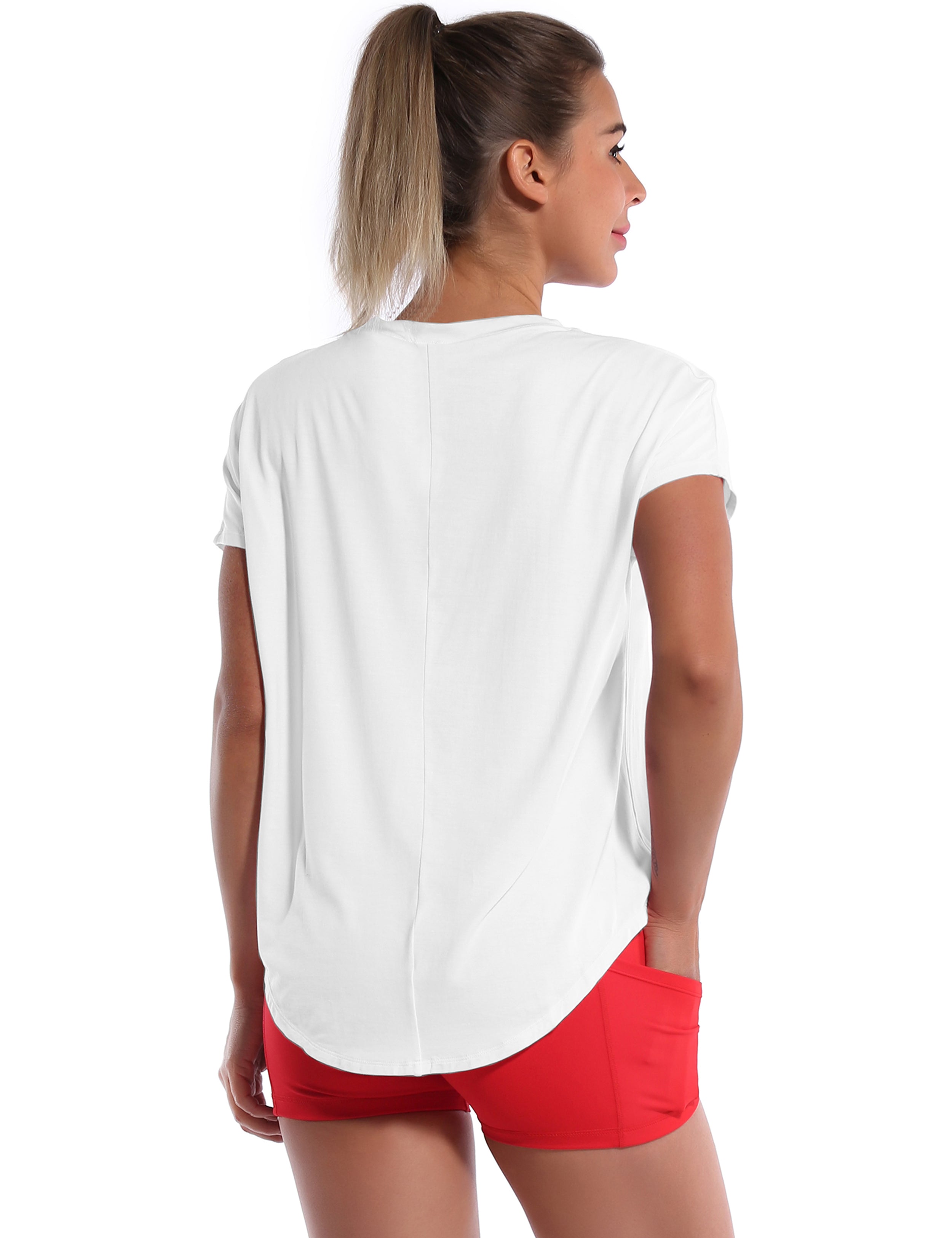 Hip Length Short Sleeve Shirt white_Plus Size
