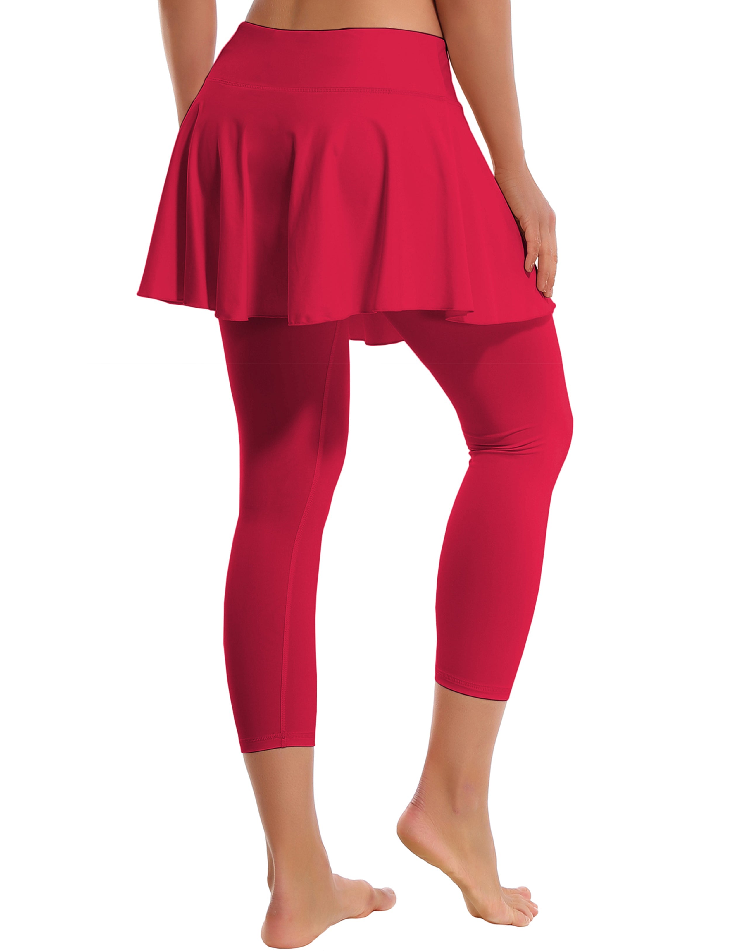 19" Capris Tennis Golf Skirted Leggings with Pockets rosecoral 80%Nylon/20%Spandex UPF 50+ sun protection Elastic closure Lightweight, Wrinkle Moisture wicking Quick drying Secure & comfortable two layer Hidden pocket