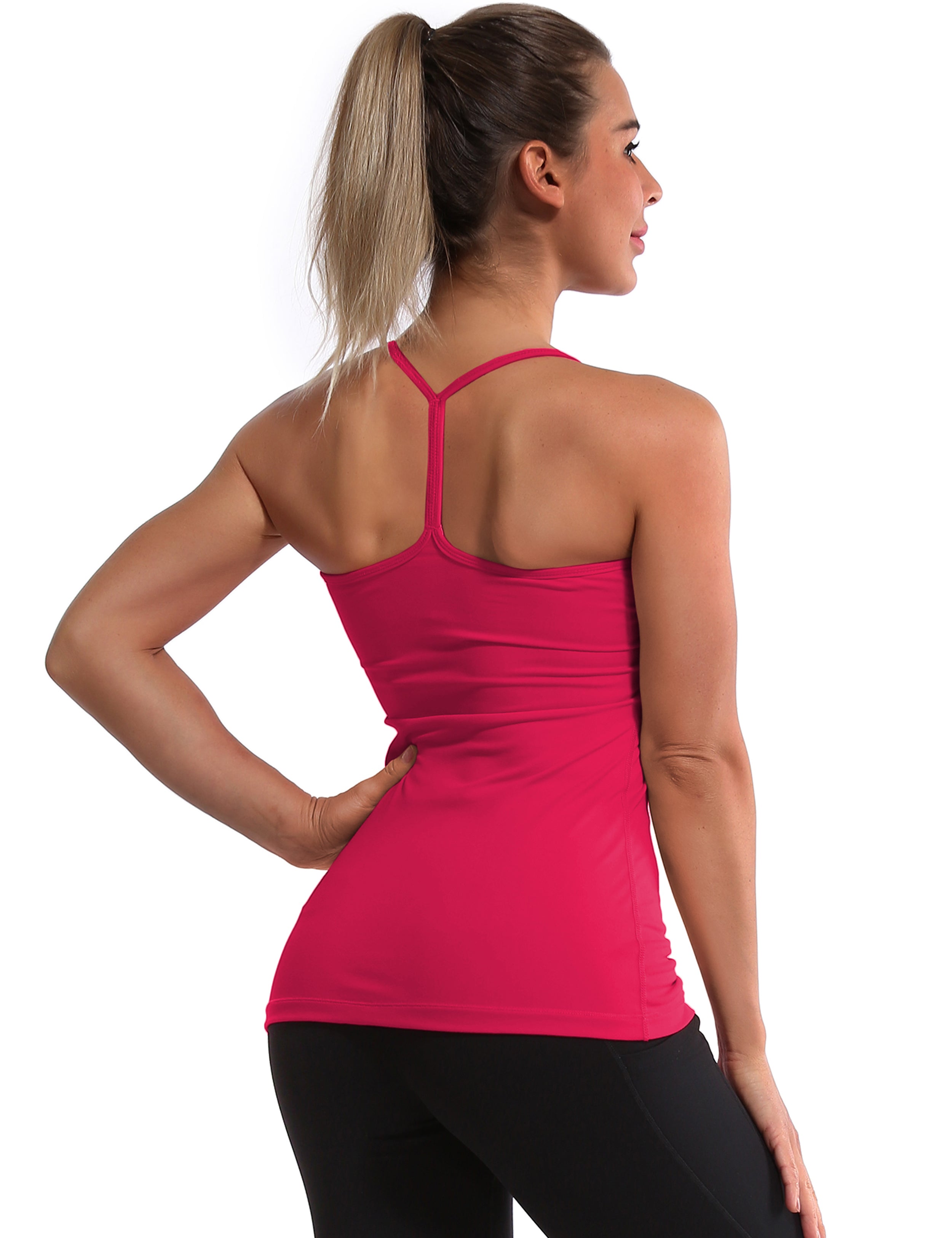 Y-back Spaghetti Strap Tank Tops red_Pilates