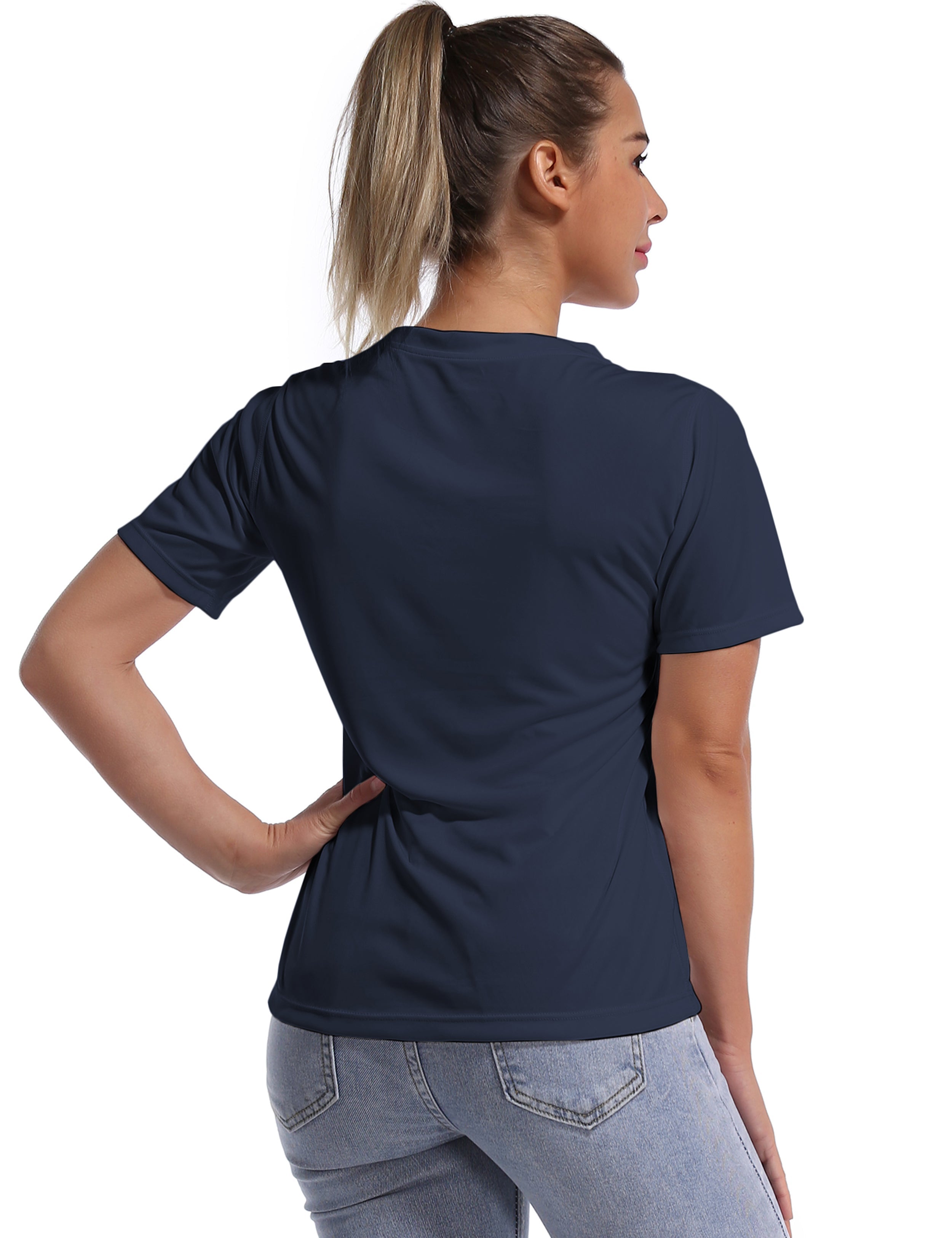 V-Neck Short Sleeve Athletic Shirts darknavy_yoga