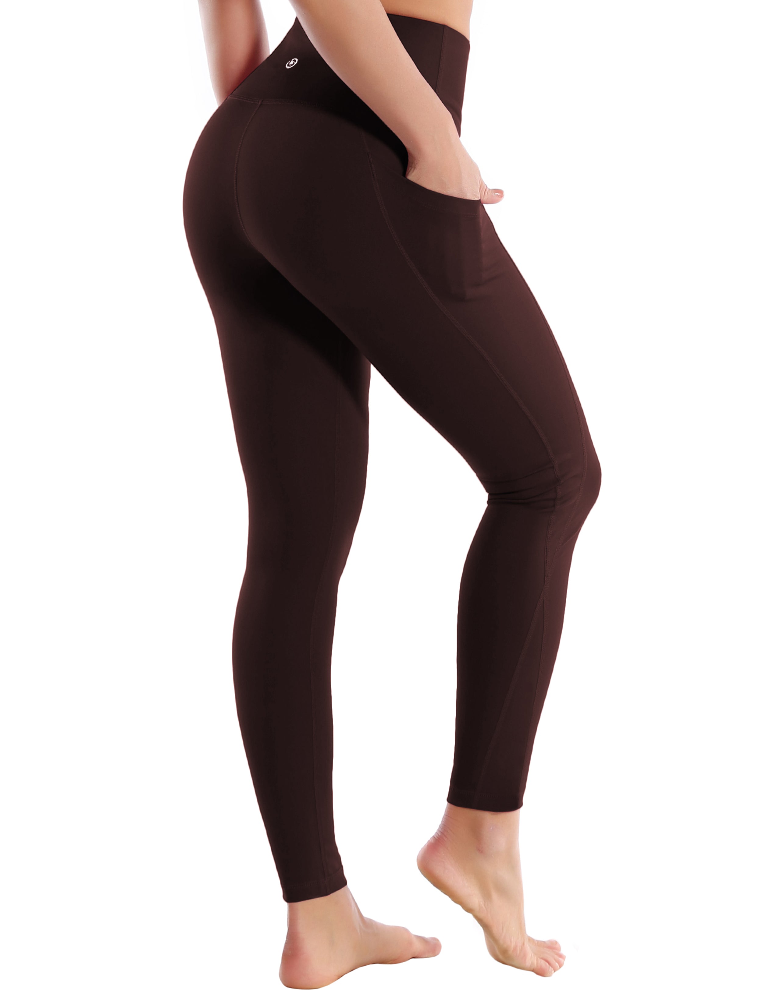 High Waist Side Pockets Running Pants mahoganymaroon 75% Nylon, 25% Spandex Fabric doesn't attract lint easily 4-way stretch No see-through Moisture-wicking Tummy control Inner pocket