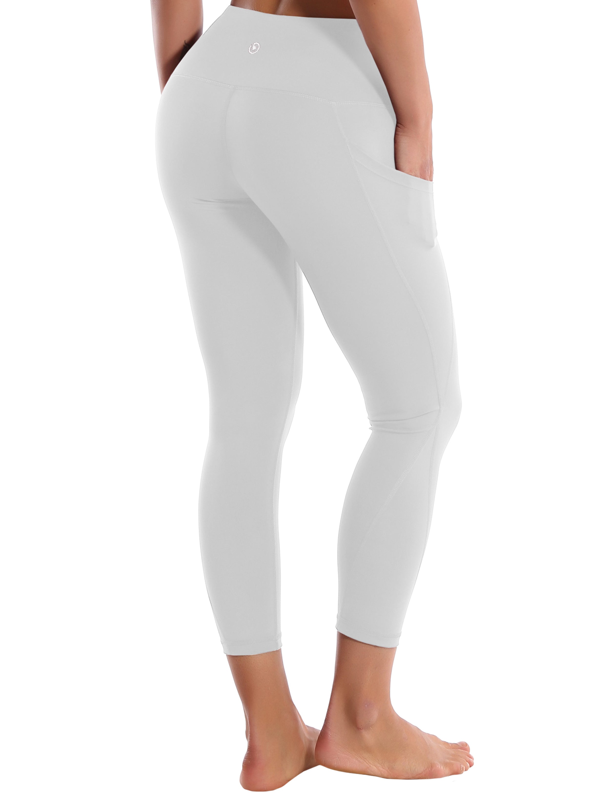 22" High Waist Side Pockets Capris lightgray 75%Nylon/25%Spandex Fabric doesn't attract lint easily 4-way stretch No see-through Moisture-wicking Tummy control Inner pocket