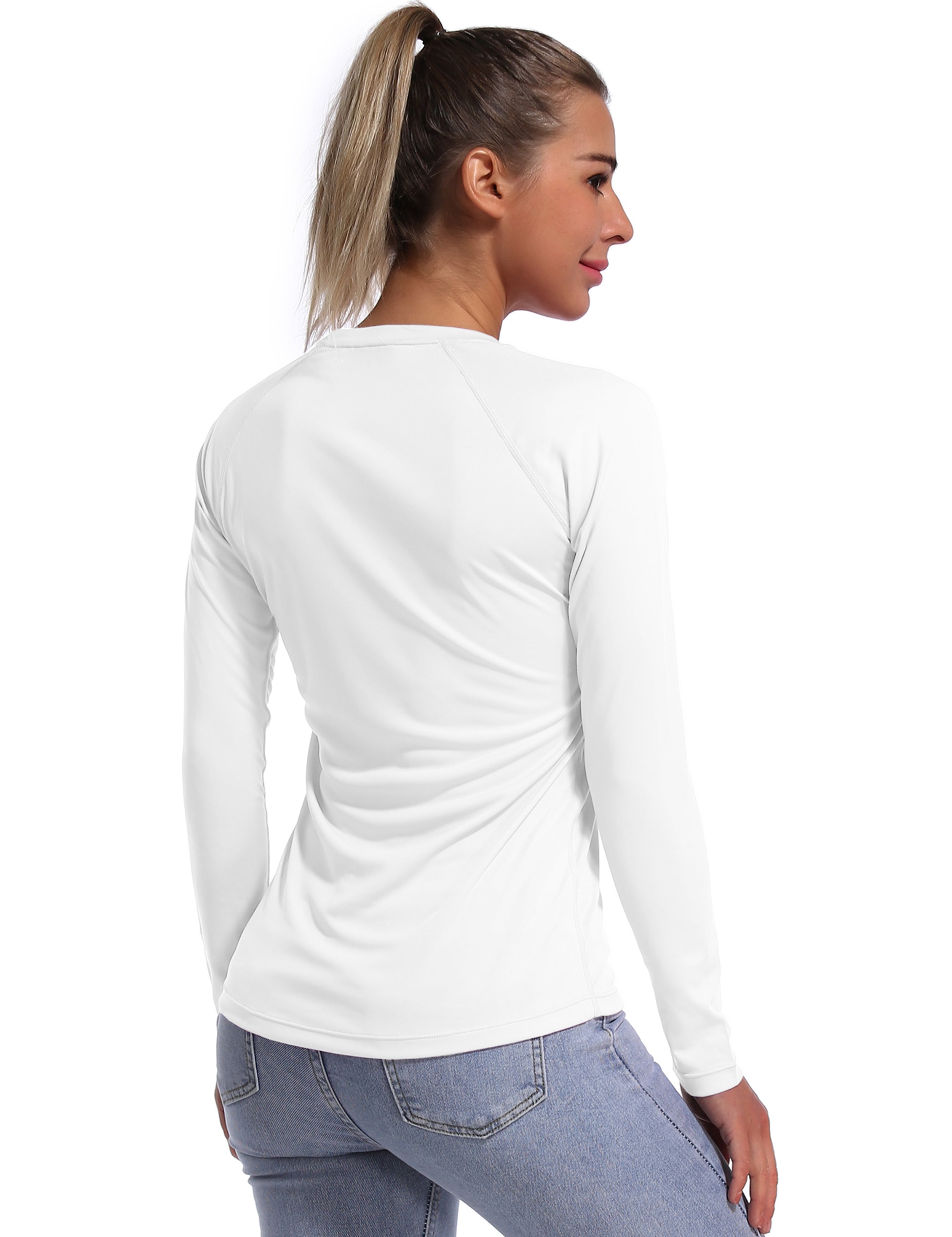 Long Sleeve Athletic Shirts white 100% polyester Lightweight Slim Fit UPF 50+ blocks sun's harmful rays Treated to wick moisture, dries ultra-fast