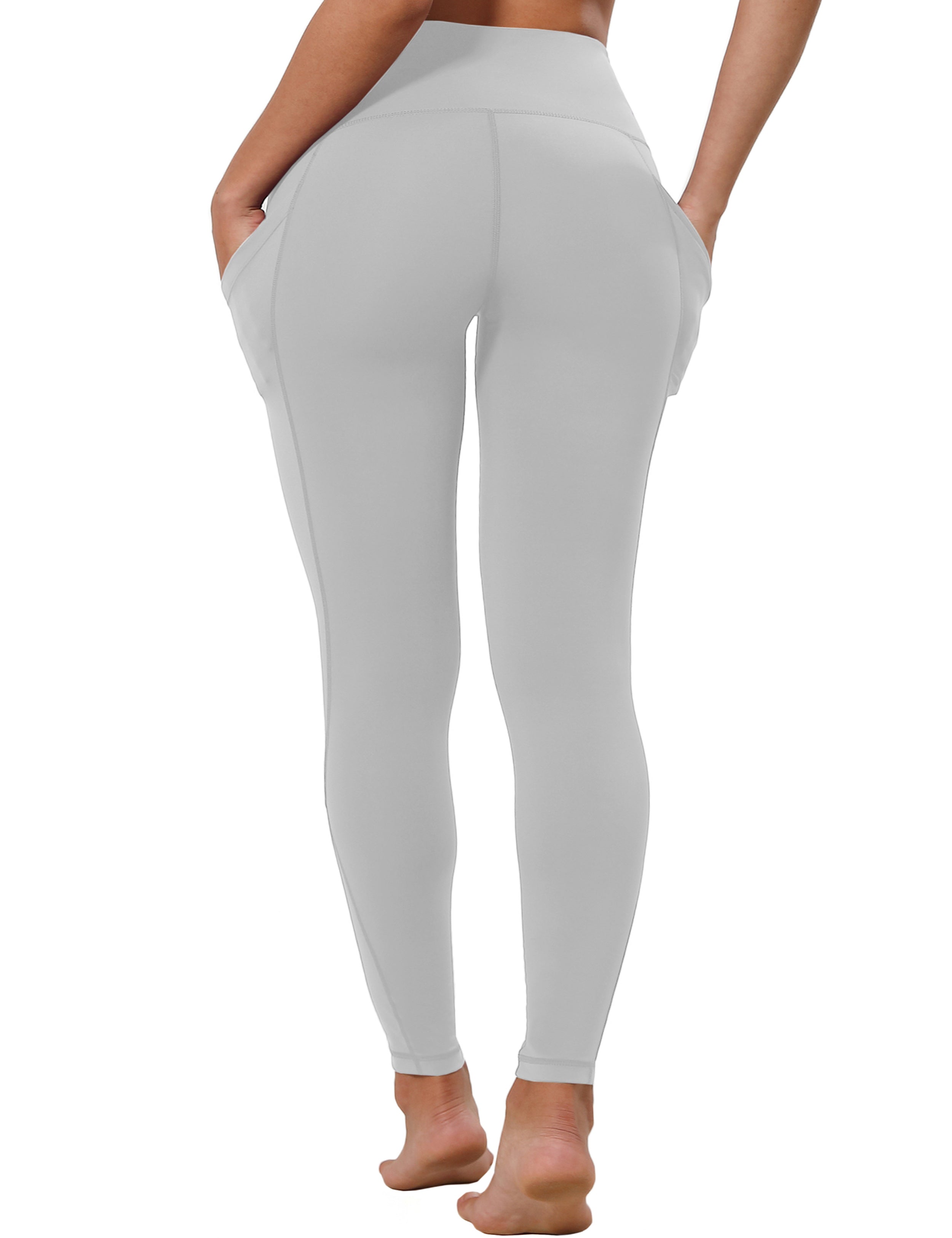 High Waist Side Pockets Running Pants lightgray 75% Nylon, 25% Spandex Fabric doesn't attract lint easily 4-way stretch No see-through Moisture-wicking Tummy control Inner pocket