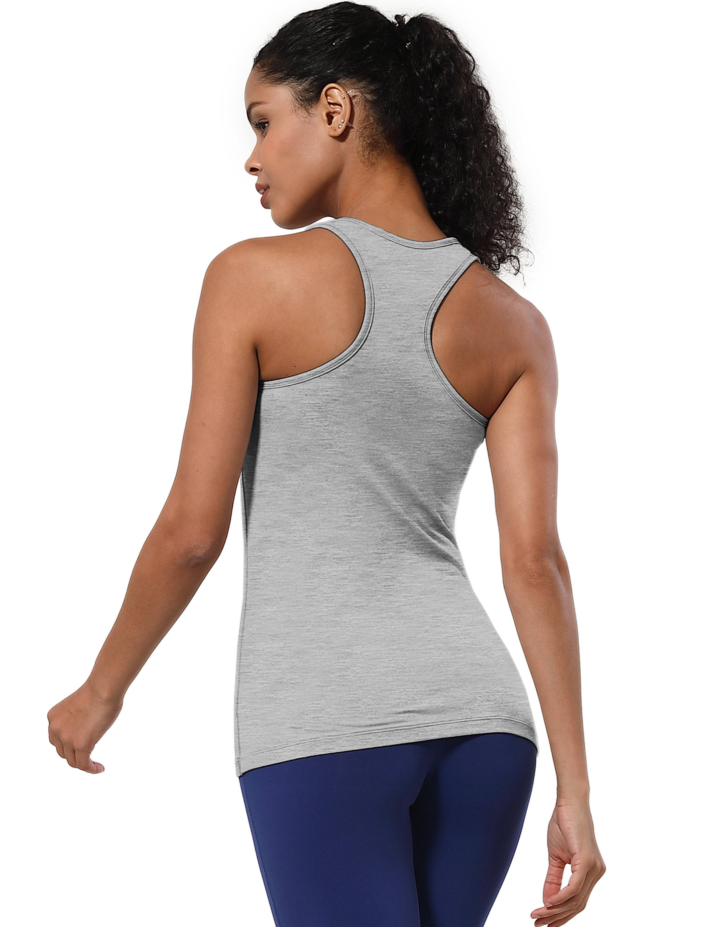 Racerback Athletic Tank Tops heathergray 92%Nylon/8%Spandex(Cotton Soft) Designed for Tall Size Tight Fit So buttery soft, it feels weightless Sweat-wicking Four-way stretch Breathable Contours your body Sits below the waistband for moderate, everyday coverage