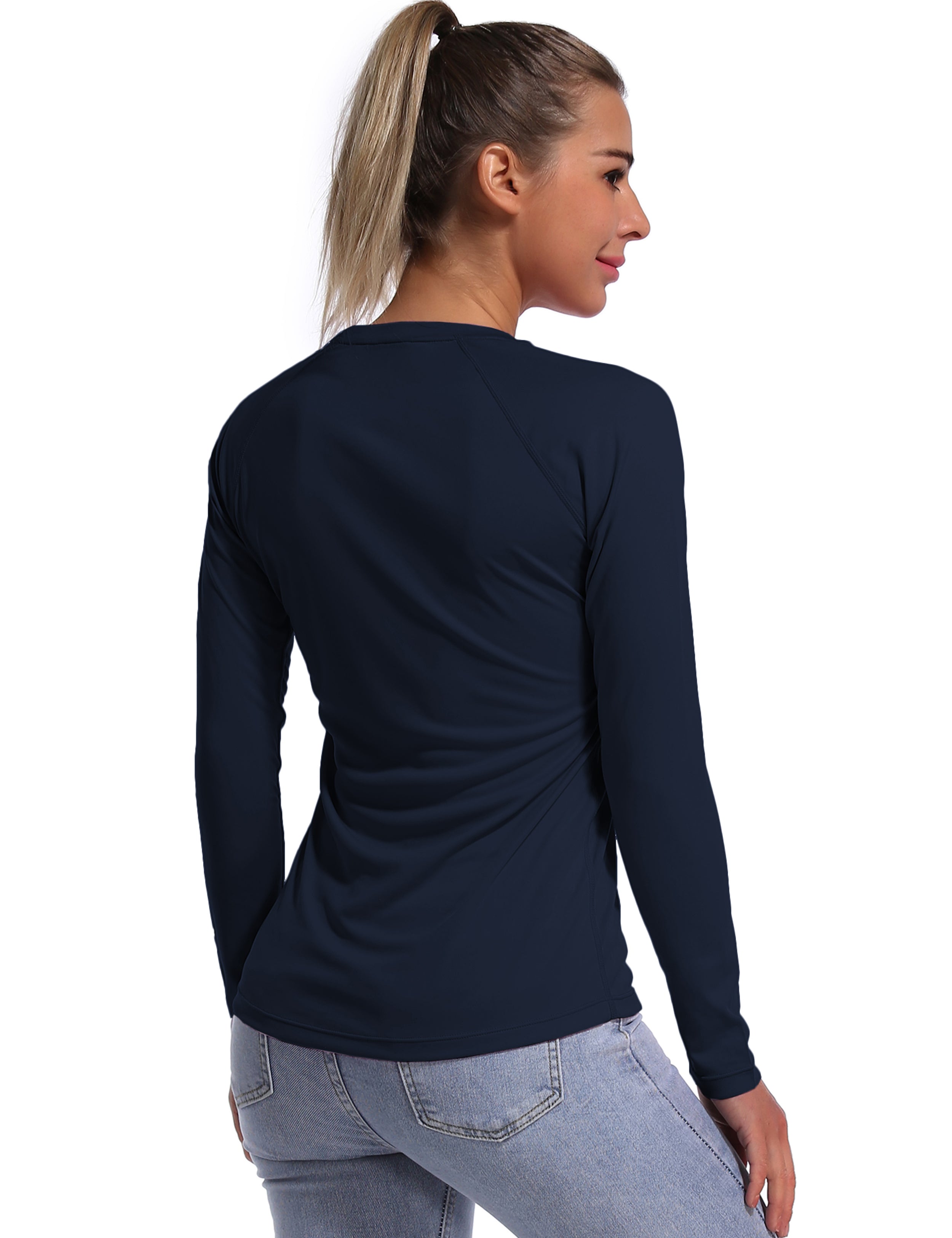 Long Sleeve Athletic Shirts darknavy 100% polyester Lightweight Slim Fit UPF 50+ blocks sun's harmful rays Treated to wick moisture, dries ultra-fast