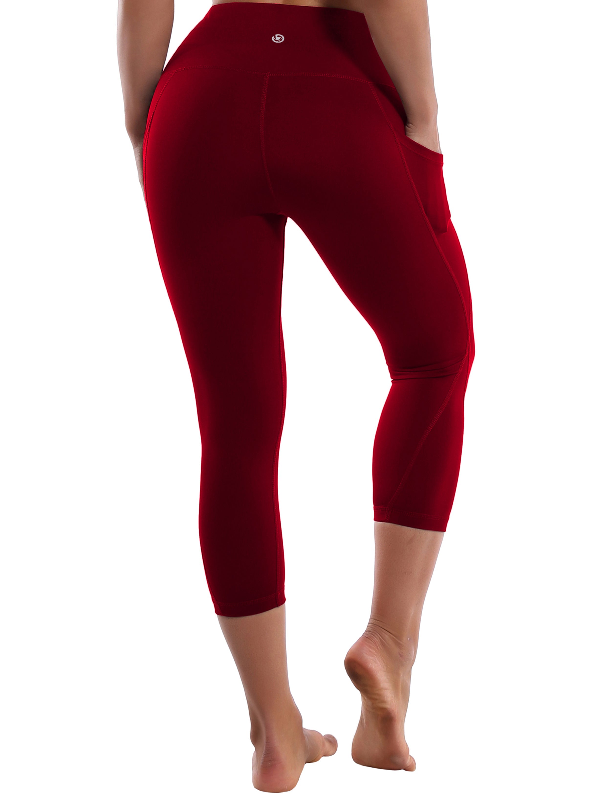 19" High Waist Side Pockets Capris cherryred 75%Nylon/25%Spandex Fabric doesn't attract lint easily 4-way stretch No see-through Moisture-wicking Tummy control Inner pocket