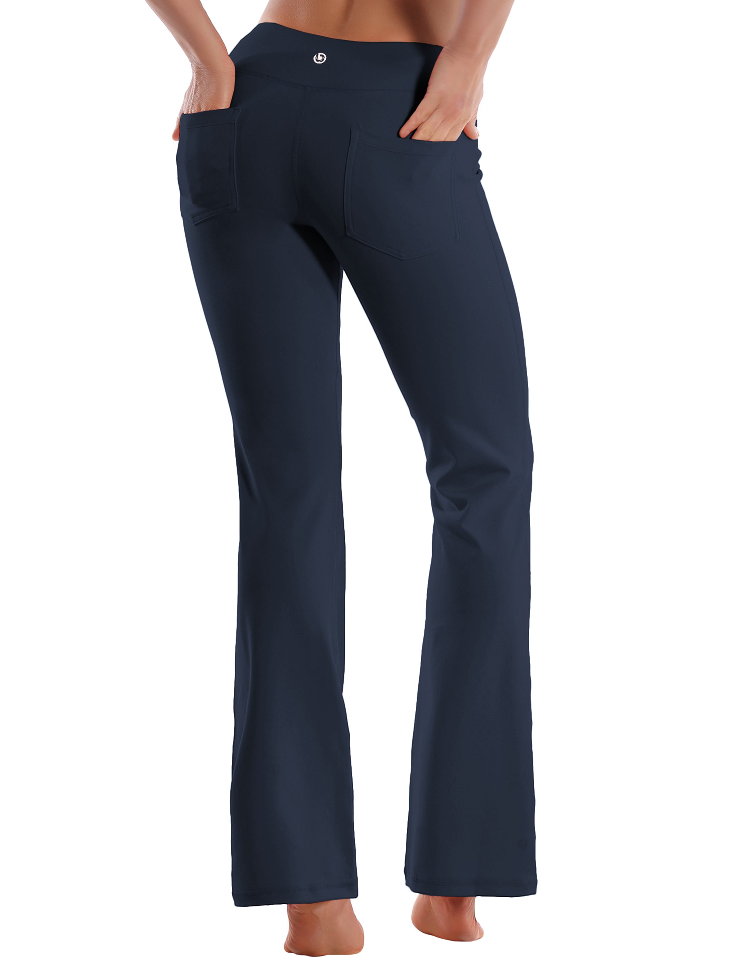 Back Pockets Bootcut Leggings darknavy 87%Nylon/13%Spandex Fabric doesn't attract lint easily 4-way stretch No see-through Moisture-wicking Inner pocket Four lengths