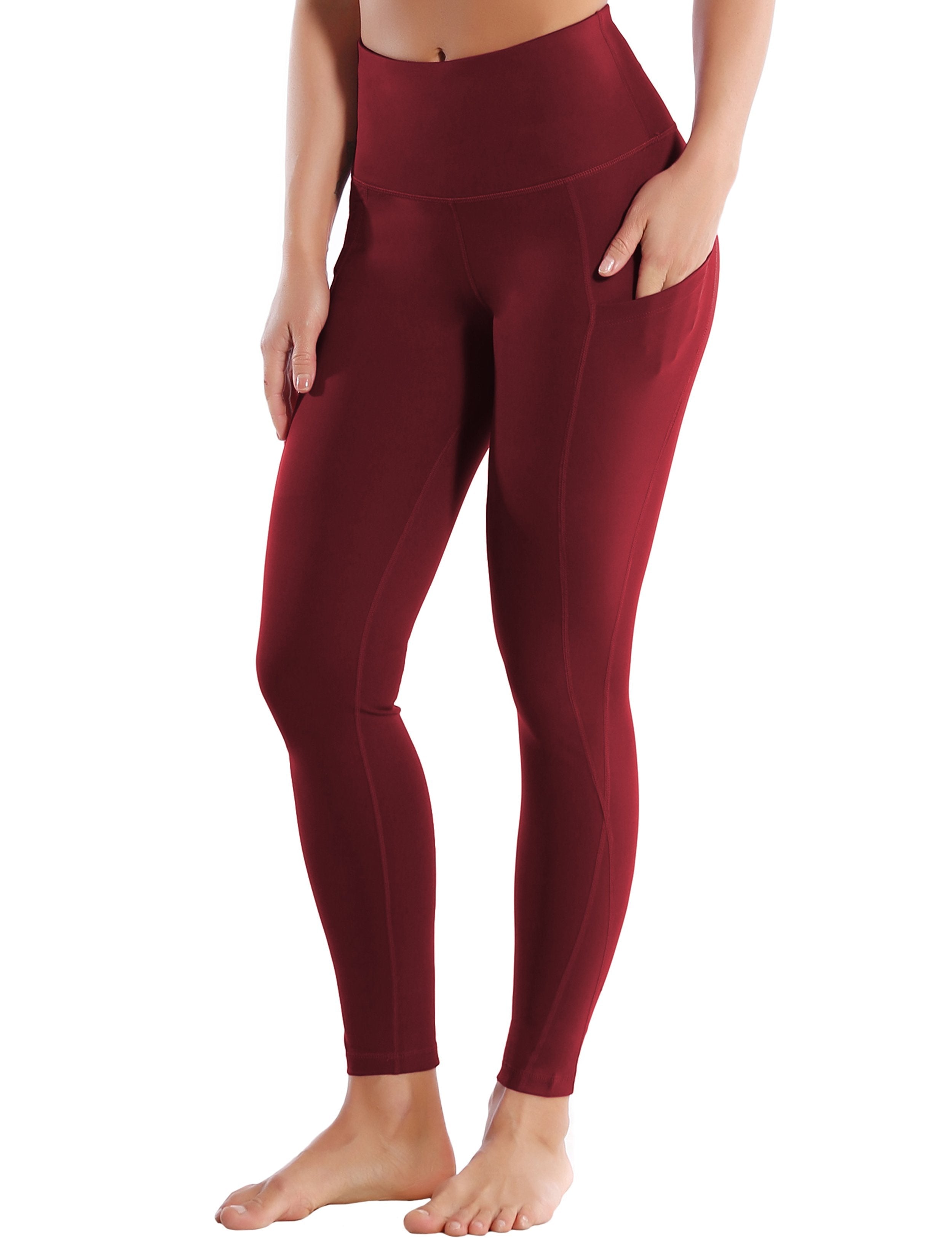 High Waist Side Pockets Tall Size Pants cherryred 75% Nylon, 25% Spandex Fabric doesn't attract lint easily 4-way stretch No see-through Moisture-wicking Tummy control Inner pocket