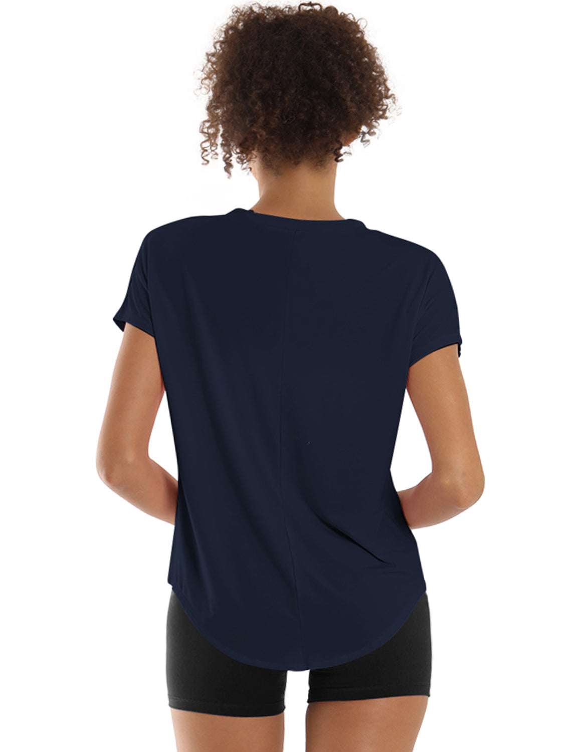 Hip Length Short Sleeve Shirt darknavy 93%Modal/7%Spandex Designed for Running Classic Fit, Hip Length An easy fit that floats away from your body Sits below the waistband for moderate, everyday coverage Lightweight, elastic, strong fabric for moisture absorption and perspiration, sports and fitness clothing.