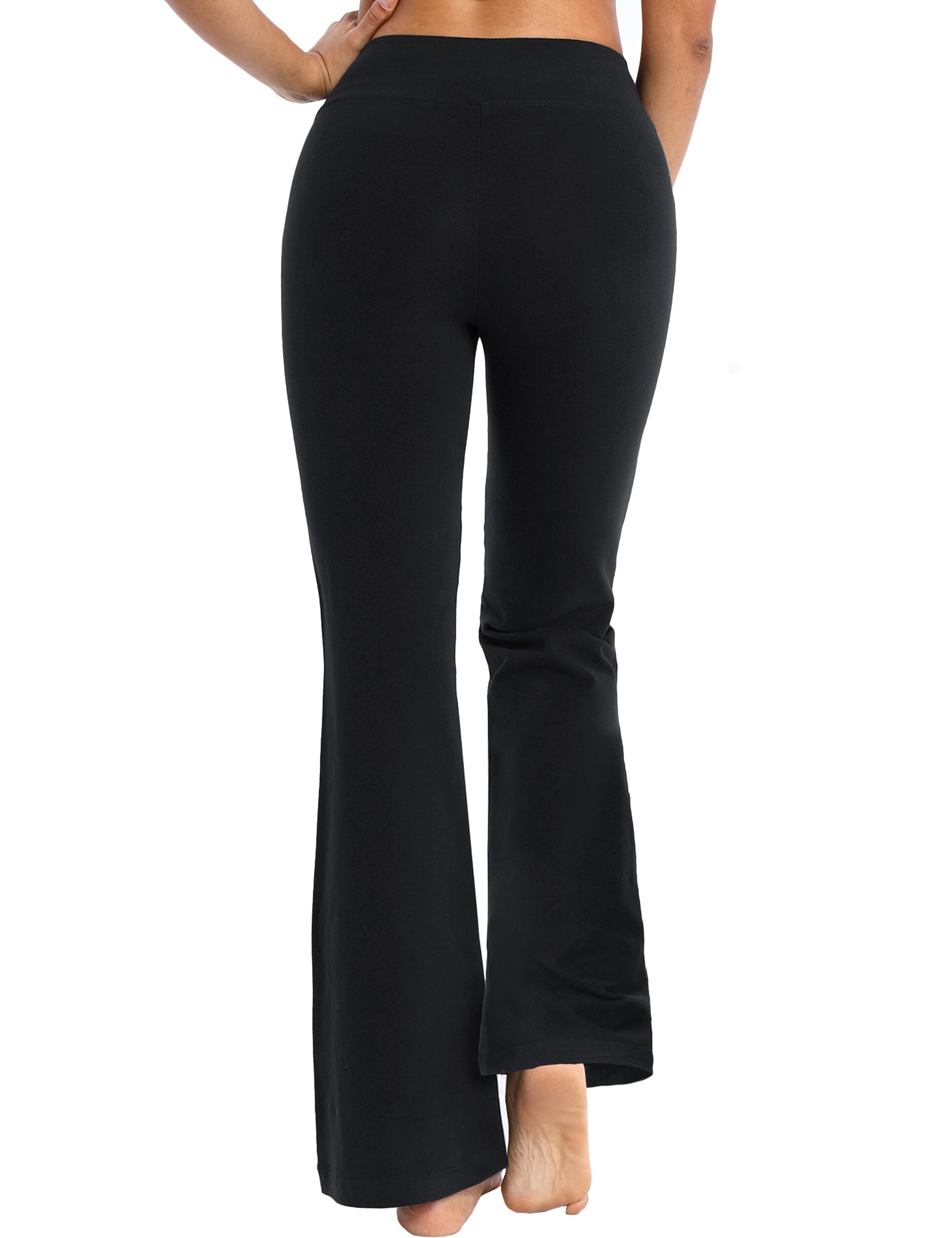 Cotton Bootcut Leggings black 90%Cotton/10%Spandex (soft and cotton feel) Fabric doesn't attract lint easily 4-way stretch No see-through Moisture-wicking Inner pocket Four lengths
