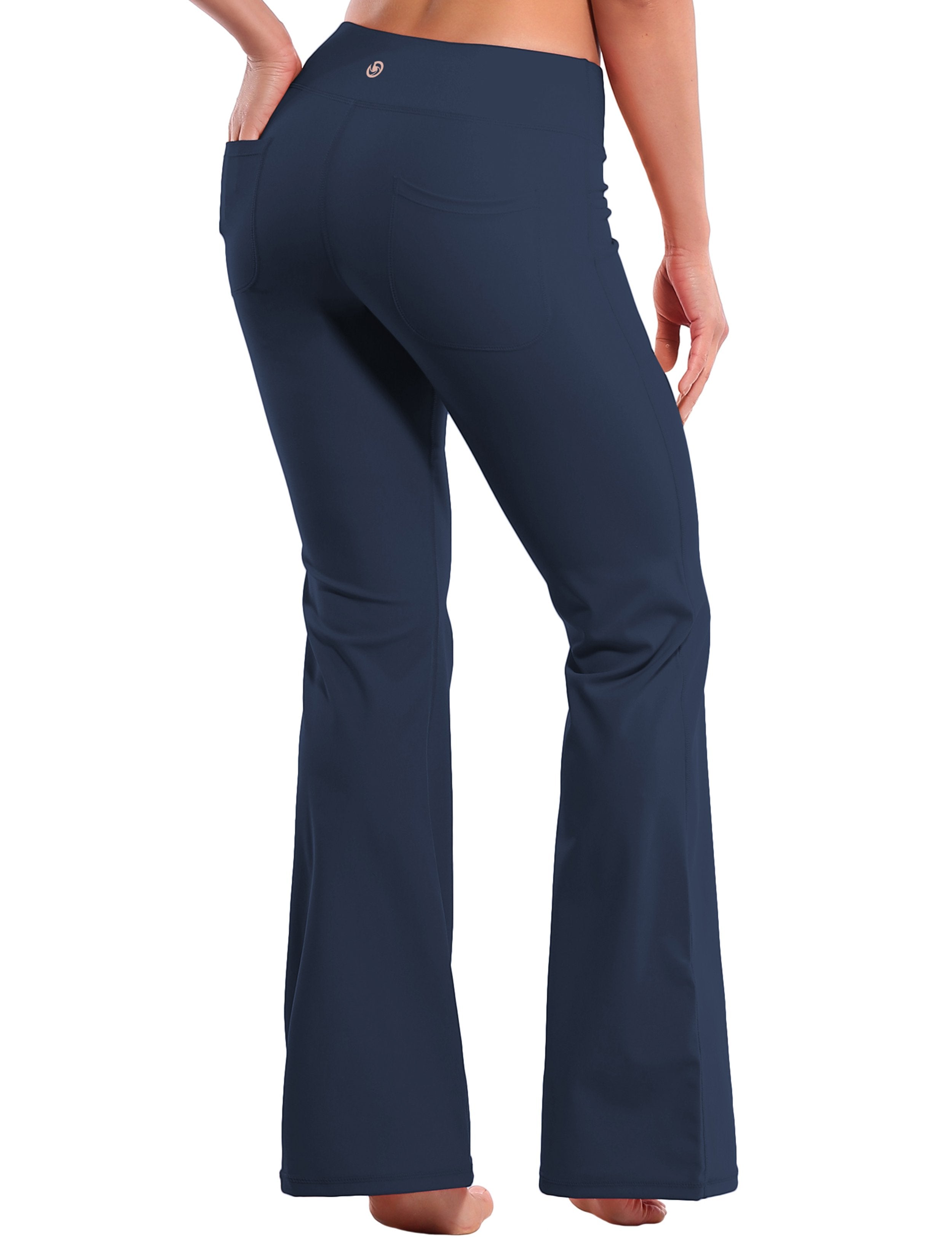 4 Pockets Bootcut Leggings darknavy 75%Nylon/25%Spandex Fabric doesn't attract lint easily 4-way stretch No see-through Moisture-wicking Inner pocket Four lengths
