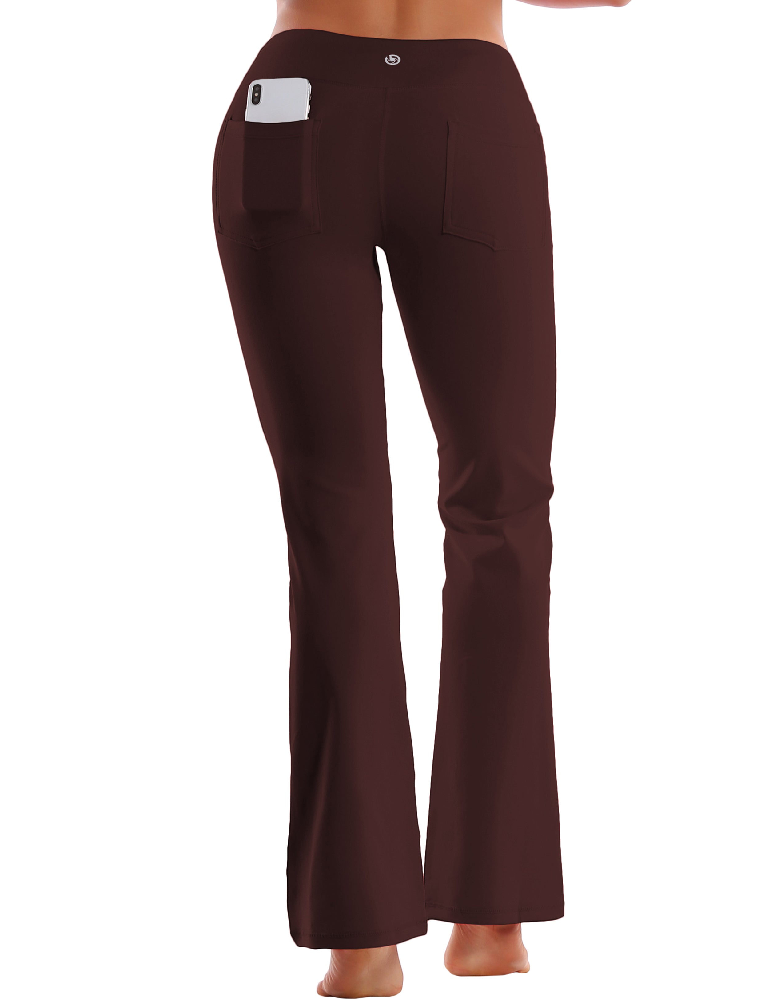 Back Pockets Bootcut Leggings mahoganymaroon 87%Nylon/13%Spandex Fabric doesn't attract lint easily 4-way stretch No see-through Moisture-wicking Inner pocket Four lengths