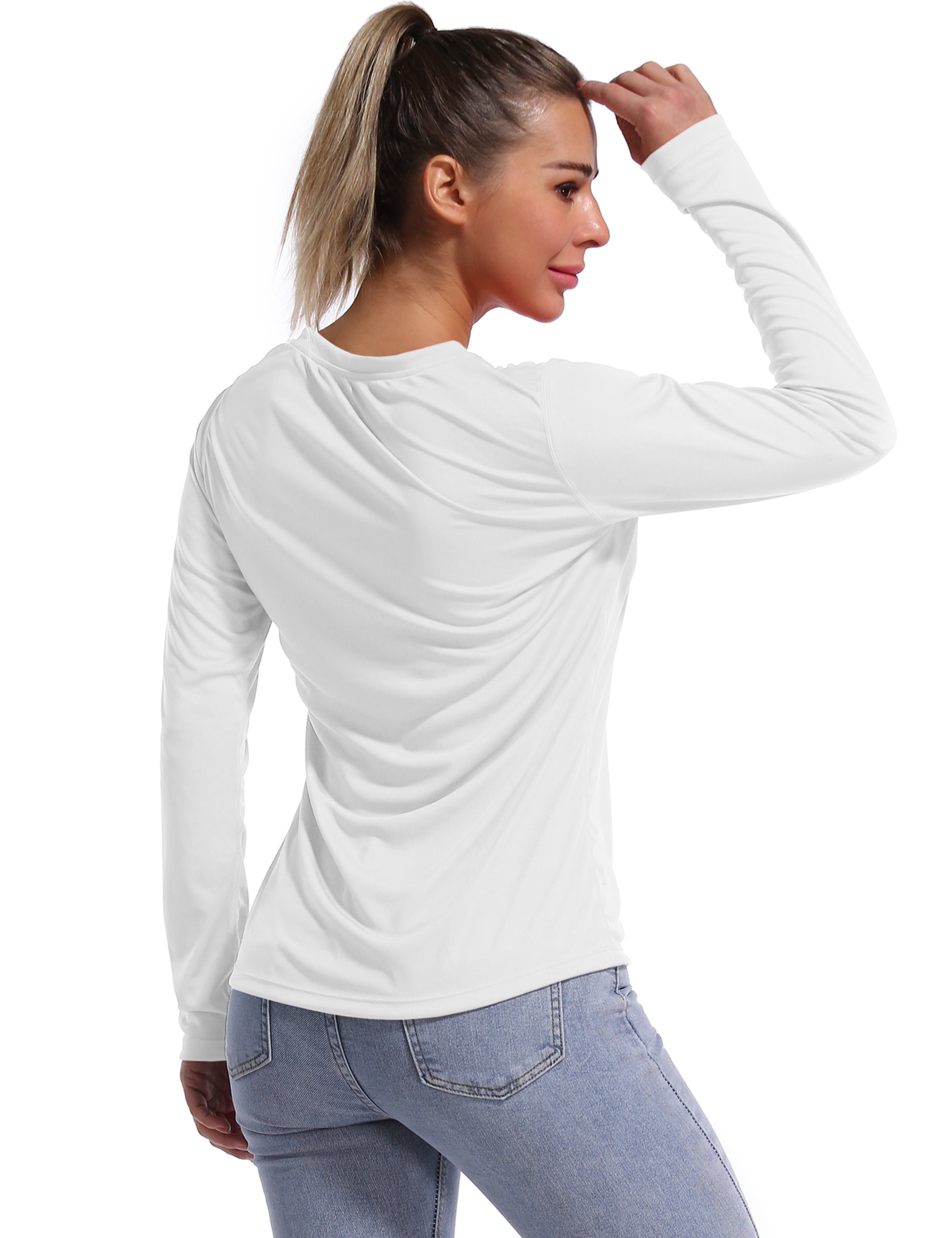 V Neck Long Sleeve Athletic Shirts white_Pilates