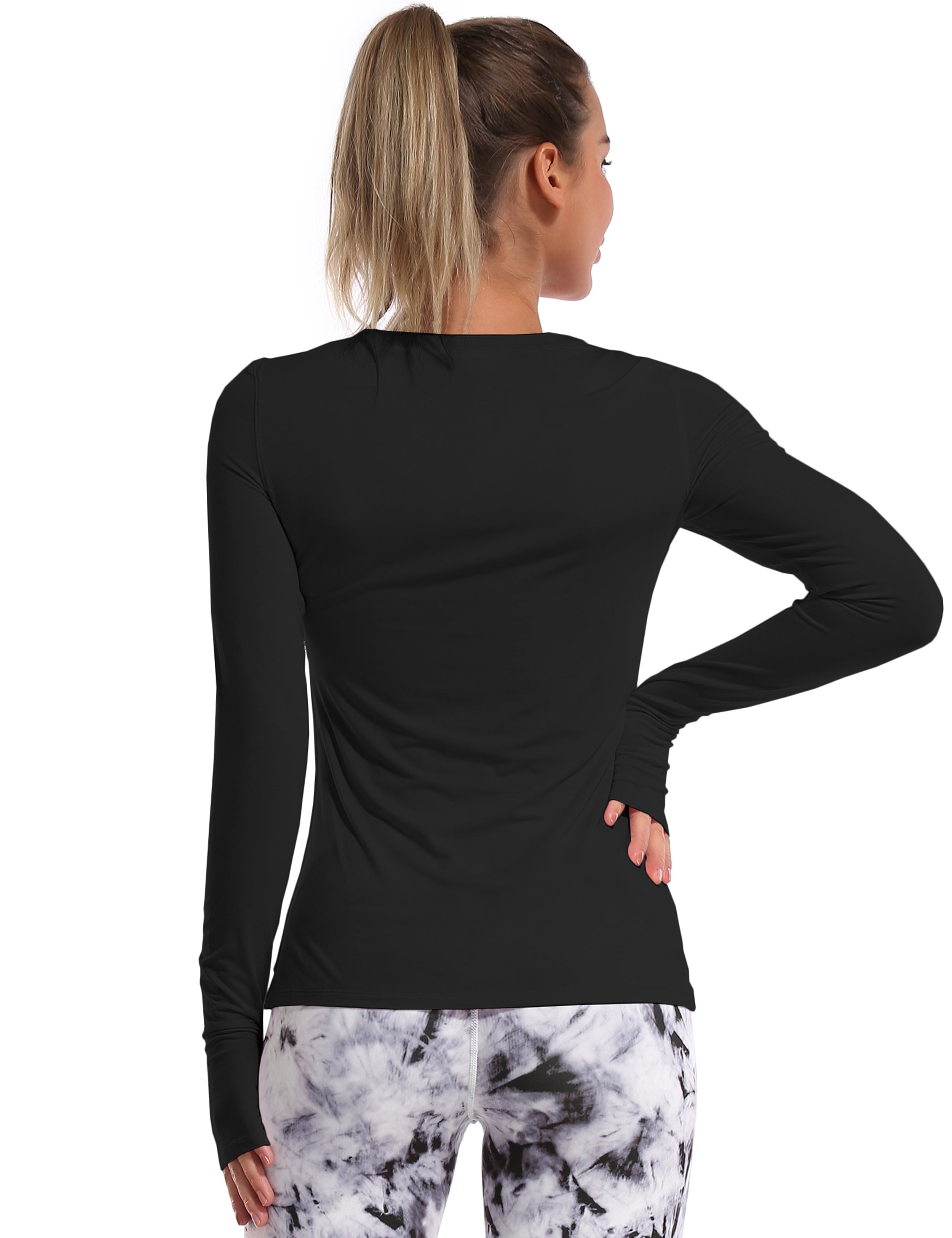 Athlete Long Sleeve Tops black Designed for On the Move Slim fit 93%Modal/7%Spandex Four-way stretch Naturally breathable Super-Soft, Modal Fabric