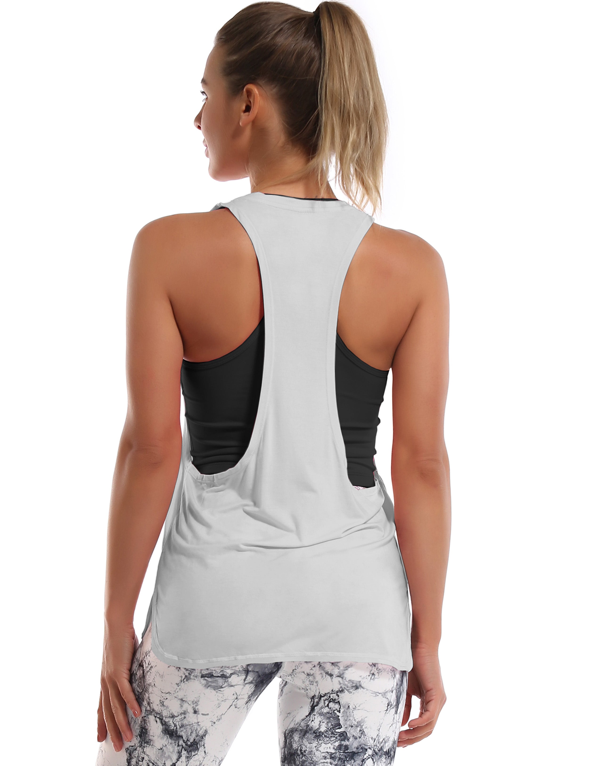 Low Cut Loose Fit Tank Top lightgray Designed for On the Move Loose fit 93%Modal/7%Spandex Four-way stretch Naturally breathable Super-Soft, Modal Fabric