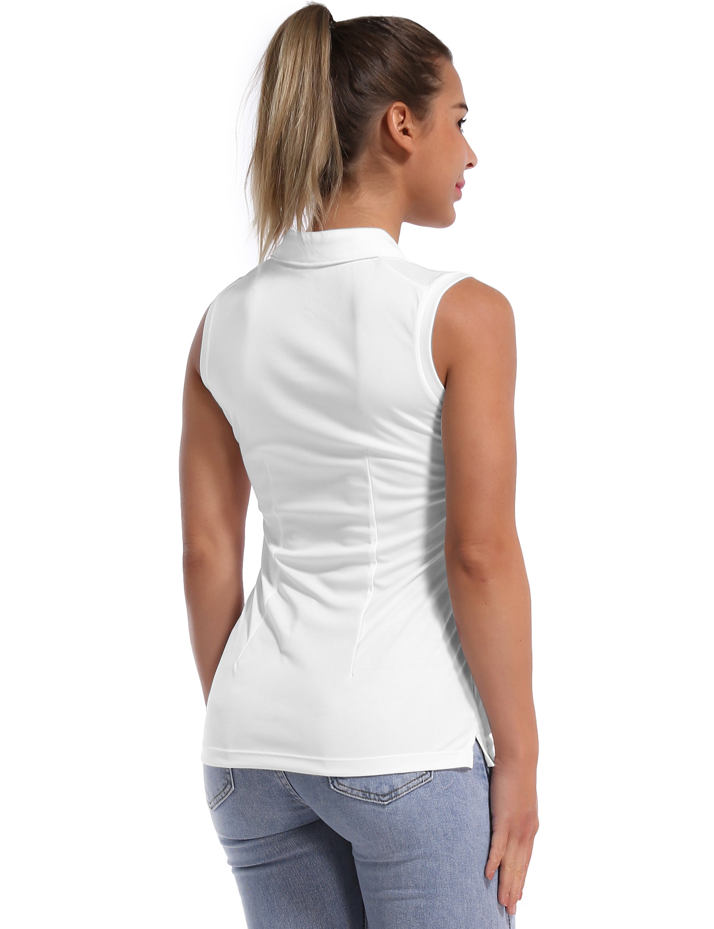 Sleeveless Slim Fit Polo Shirt white_Gym