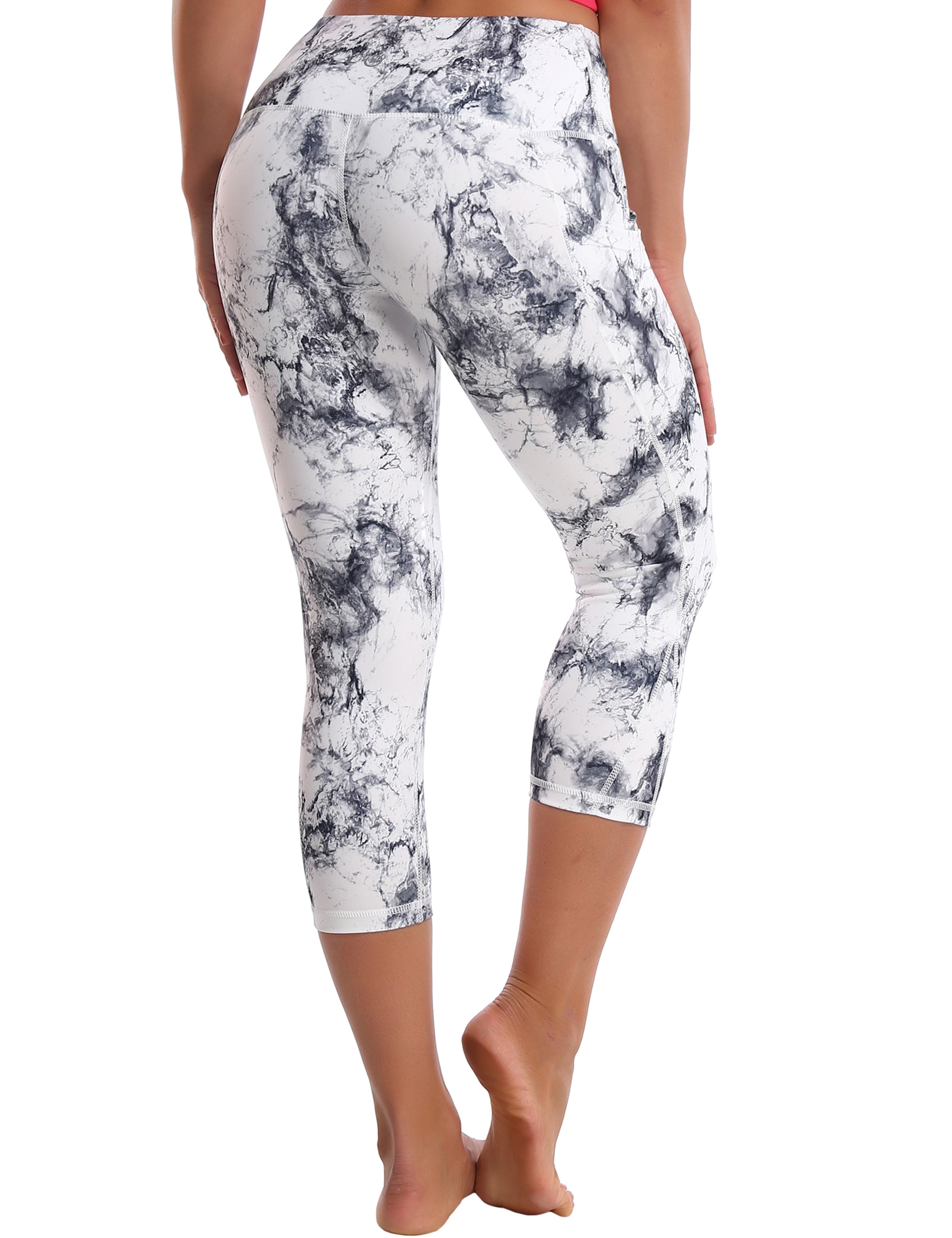 19" High Waist Side Pockets Capris arabescato 75%Nylon/25%Spandex Fabric doesn't attract lint easily 4-way stretch No see-through Moisture-wicking Tummy control Inner pocket