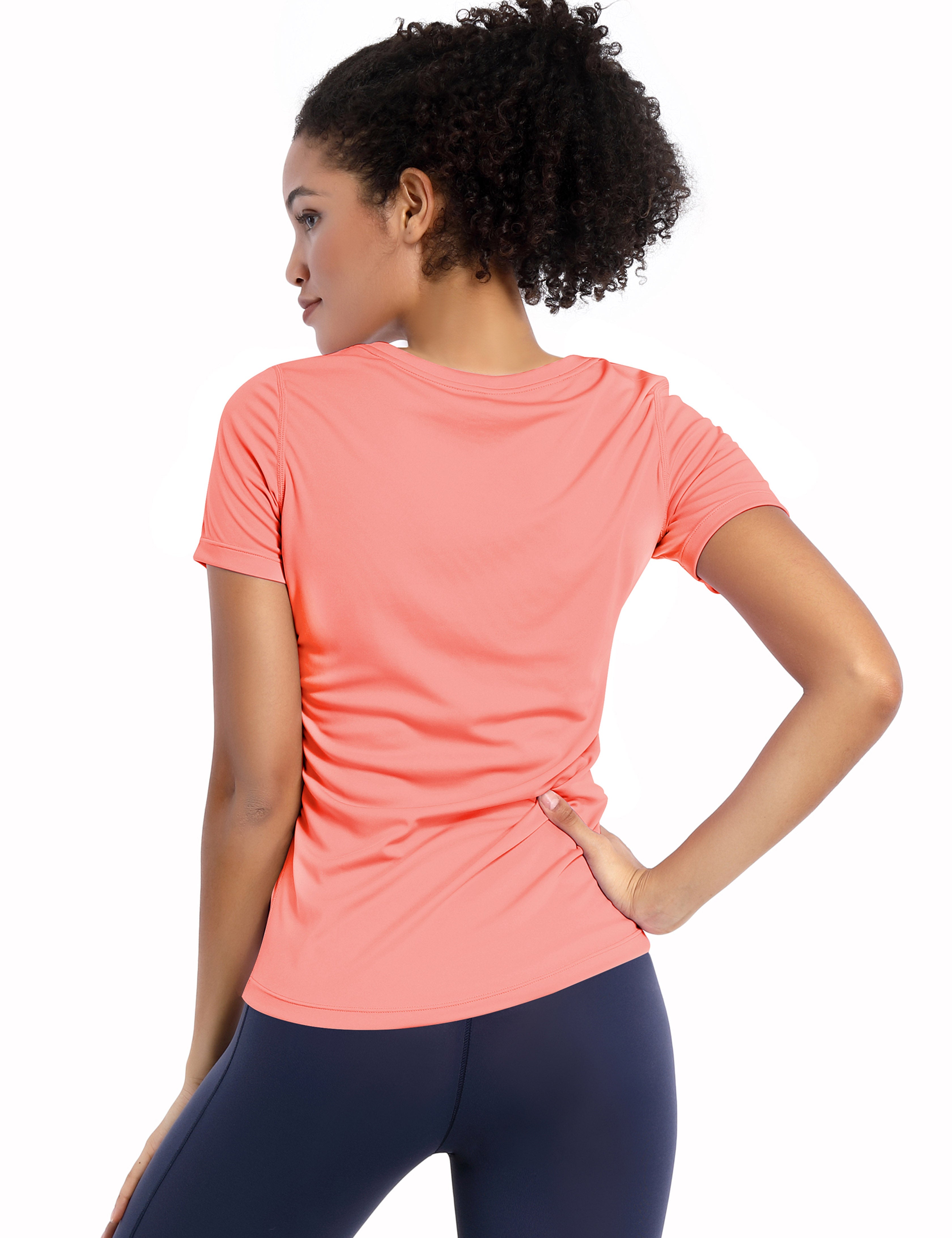 V-Neck Short Sleeve Athletic Shirts coral_yoga