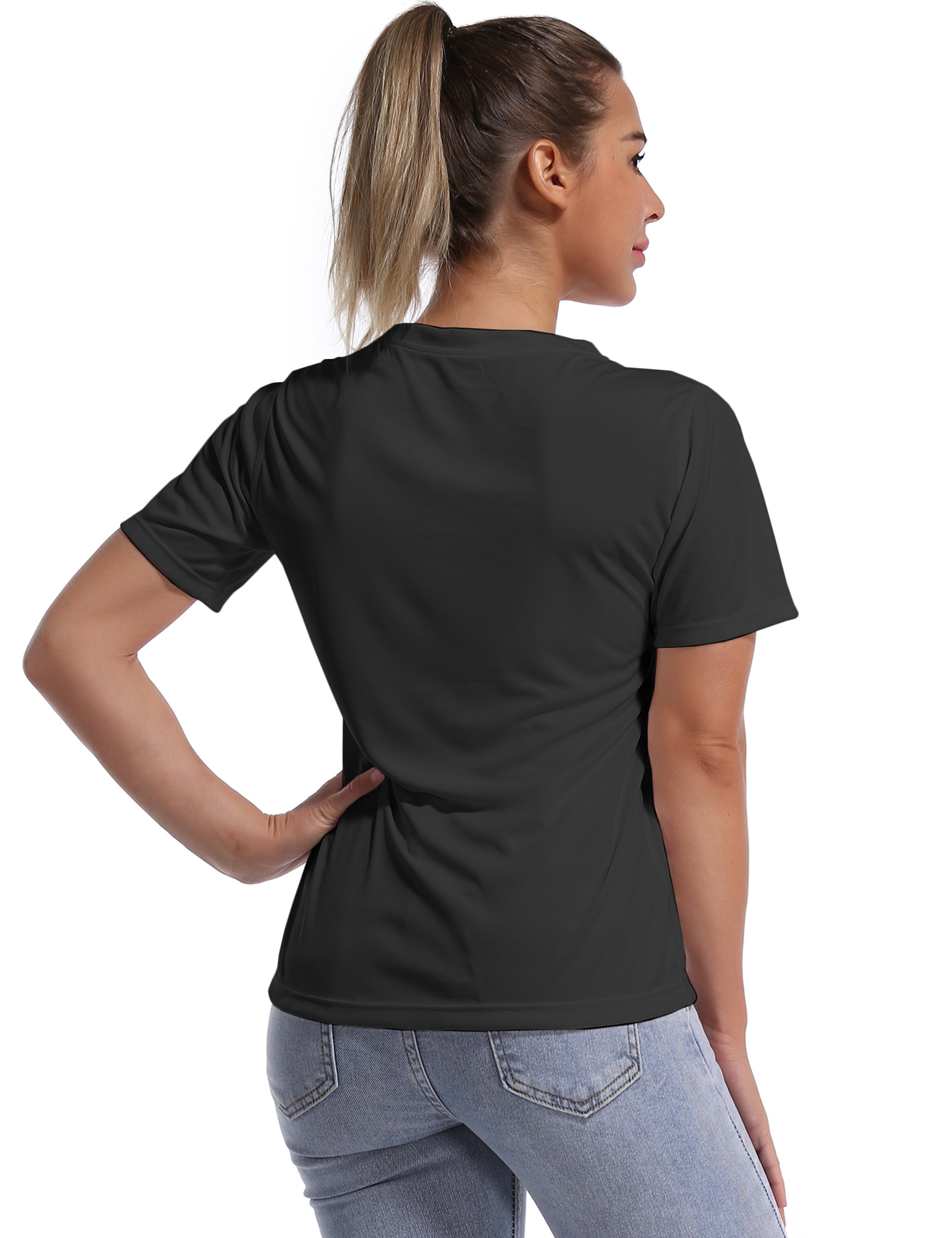 V-Neck Short Sleeve Athletic Shirts black_Running