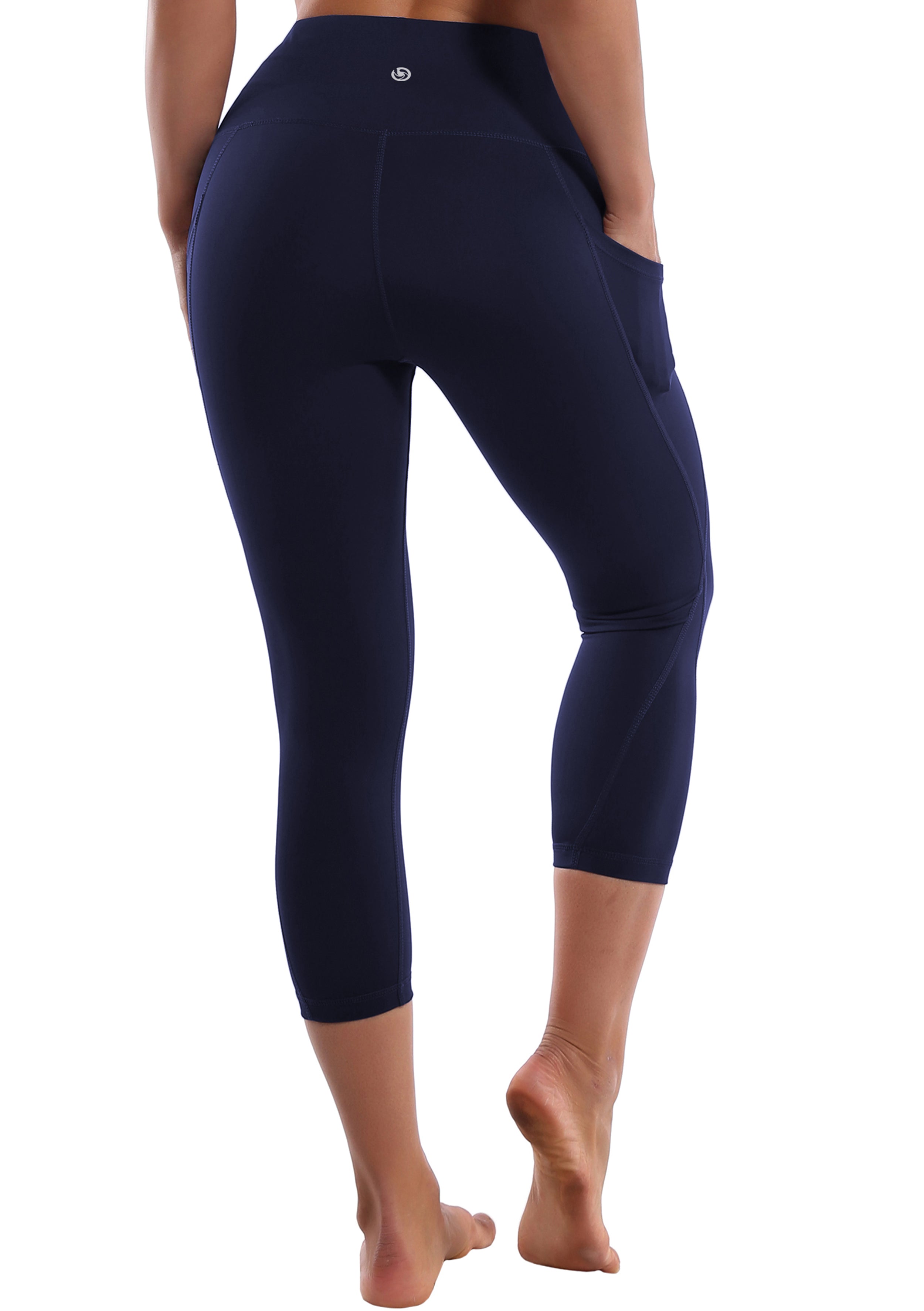 19" High Waist Side Pockets Capris darknavy 75%Nylon/25%Spandex Fabric doesn't attract lint easily 4-way stretch No see-through Moisture-wicking Tummy control Inner pocket