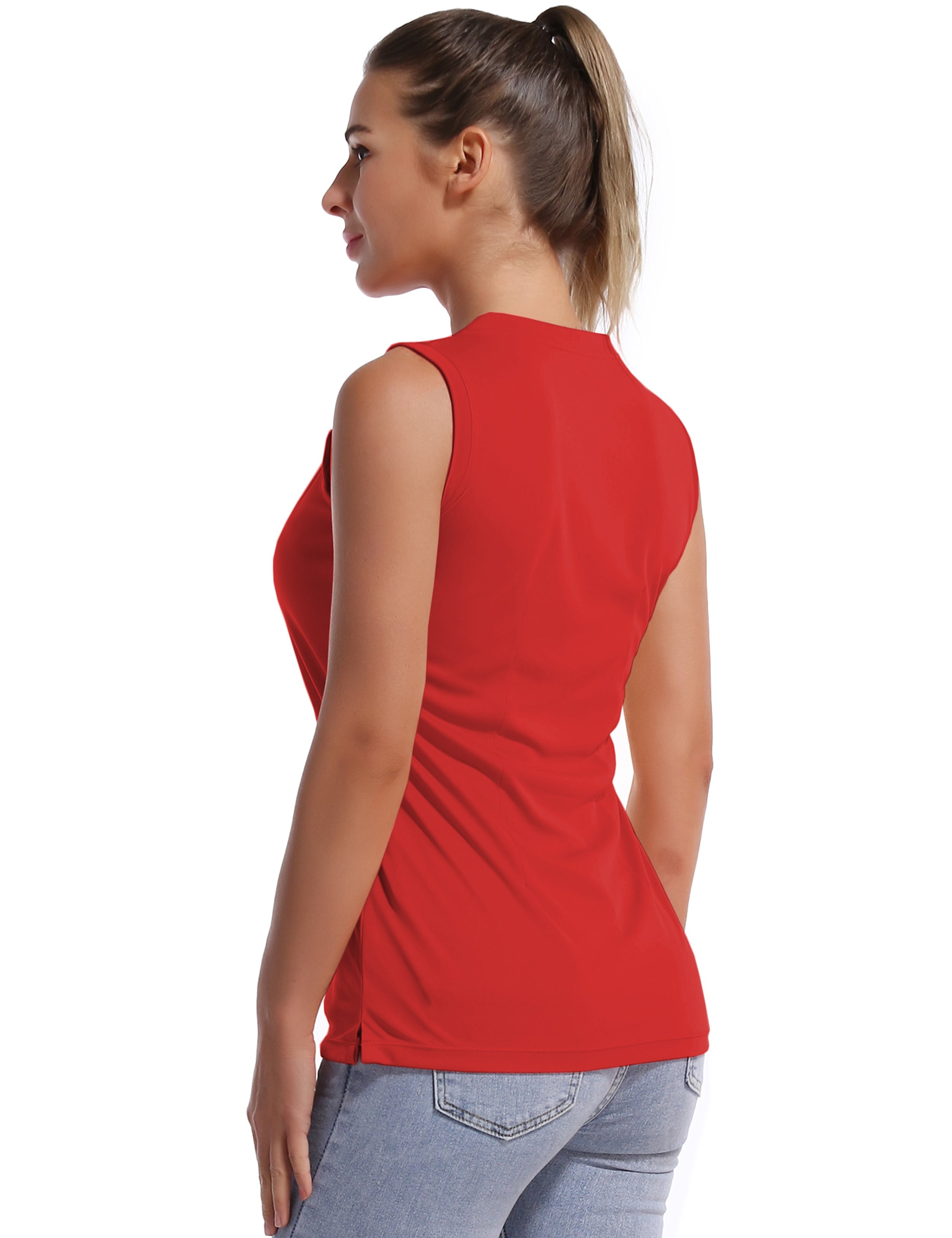 V Neck Sleeveless Athletic Shirts red_yoga