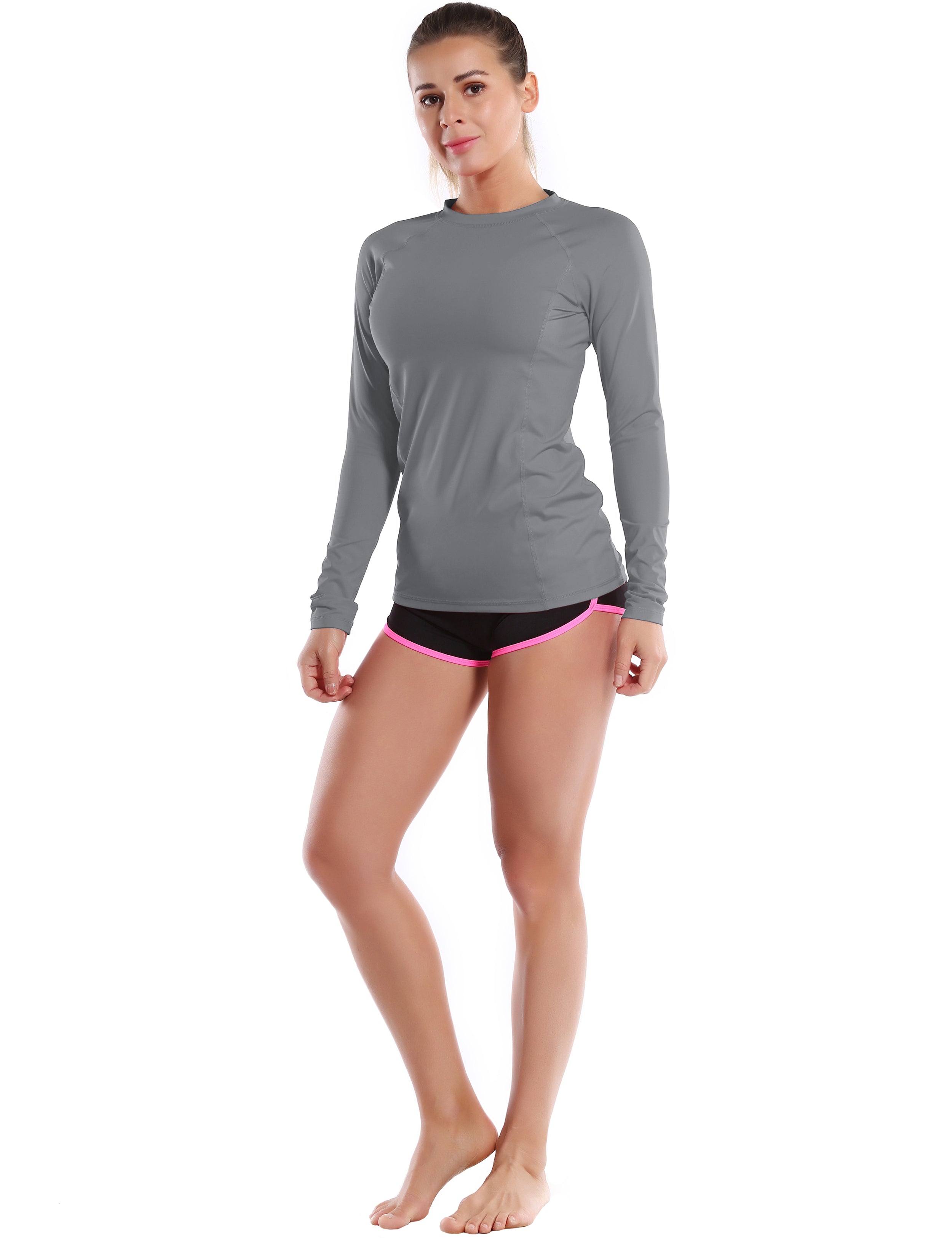 Long Sleeve UPF 50+ Rashguard gray 84%Polyester/16%Spandex Fitted design Dries ultra-fast UV Protection: UPF 50 sun protection