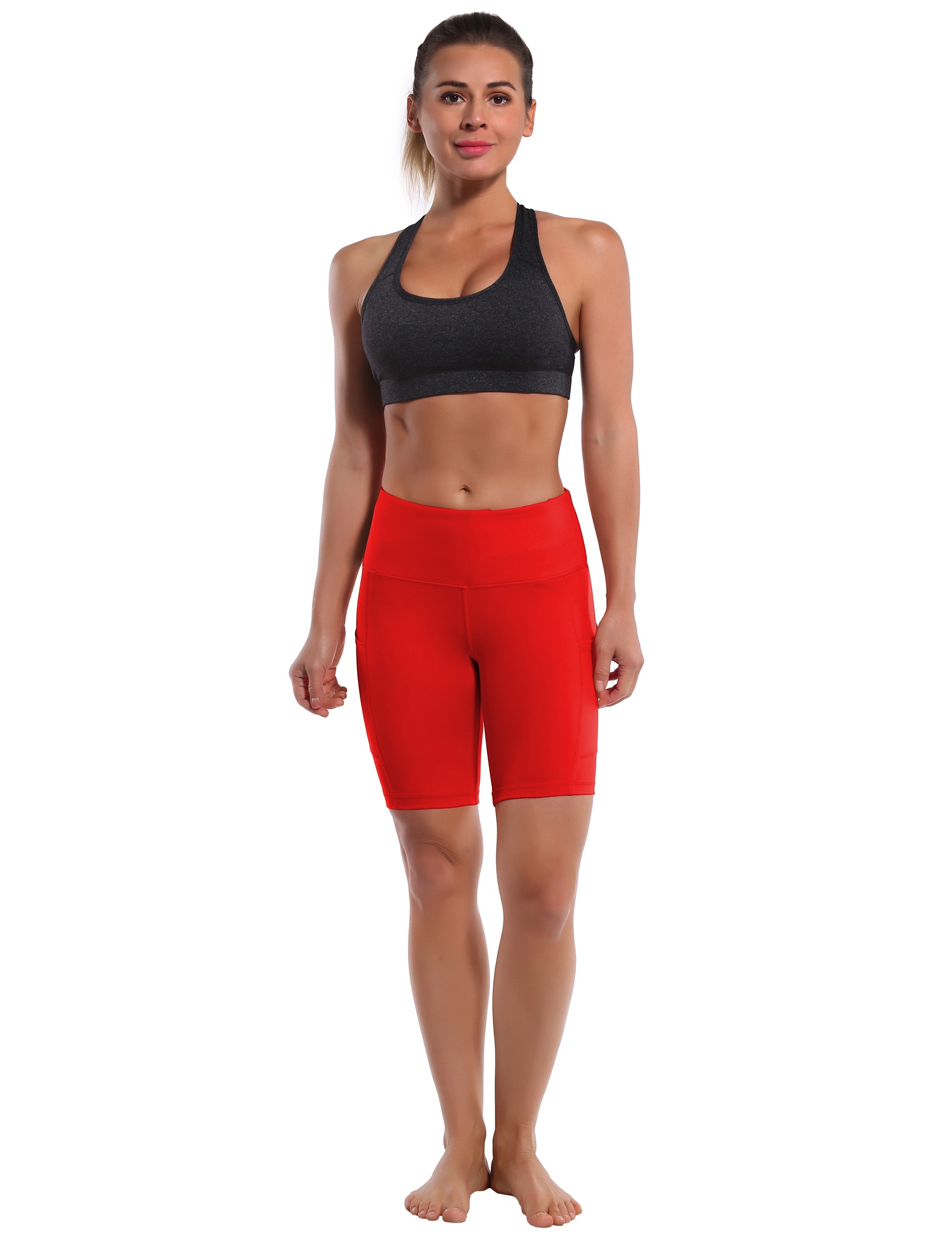 8" Side Pockets Pilates Shorts scarlet Sleek, soft, smooth and totally comfortable: our newest style is here. Softest-ever fabric High elasticity High density 4-way stretch Fabric doesn't attract lint easily No see-through Moisture-wicking Machine wash 75% Nylon, 25% Spandex