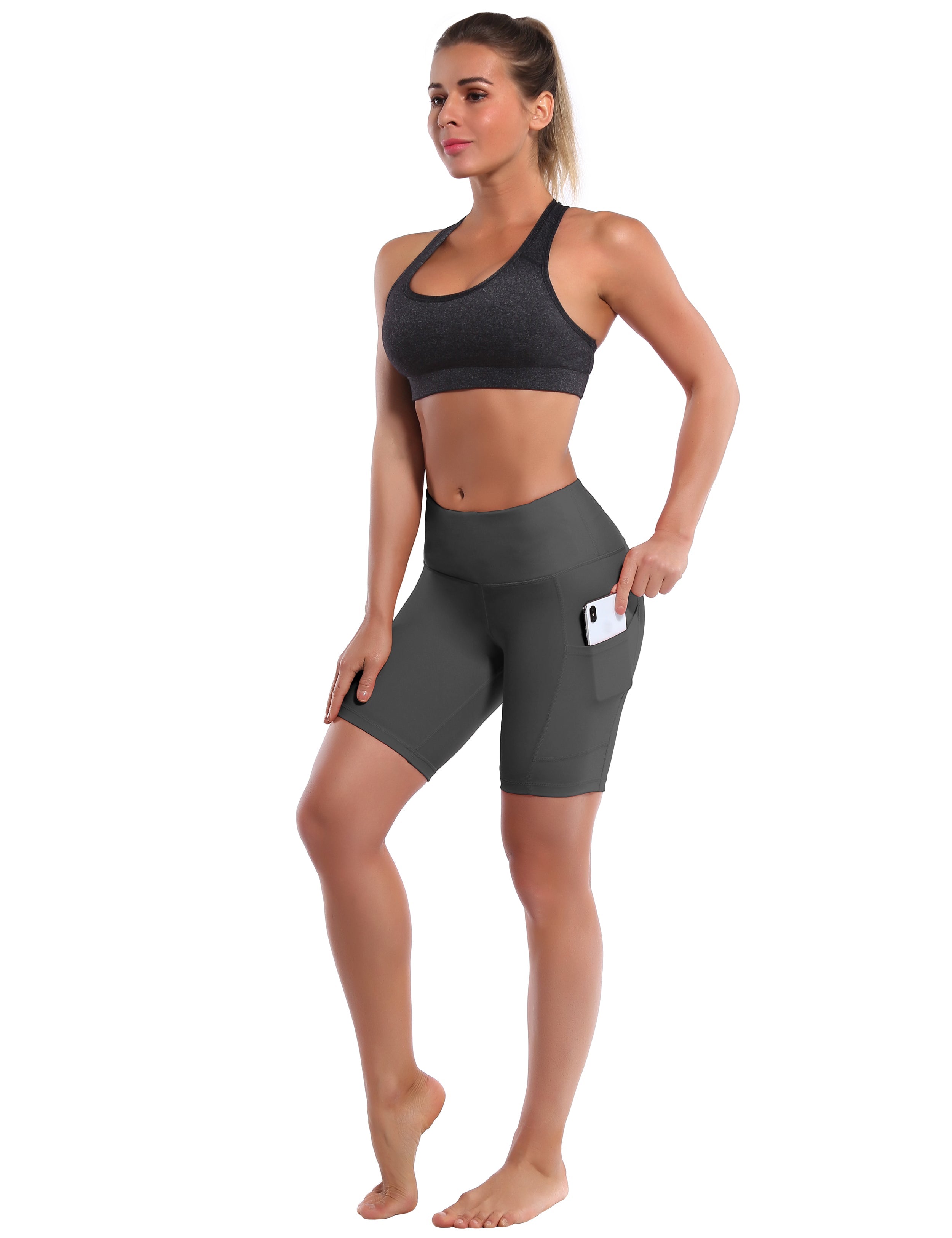 8" Side Pockets Gym Shorts shadowcharcoal Sleek, soft, smooth and totally comfortable: our newest style is here. Softest-ever fabric High elasticity High density 4-way stretch Fabric doesn't attract lint easily No see-through Moisture-wicking Machine wash 75% Nylon, 25% Spandex
