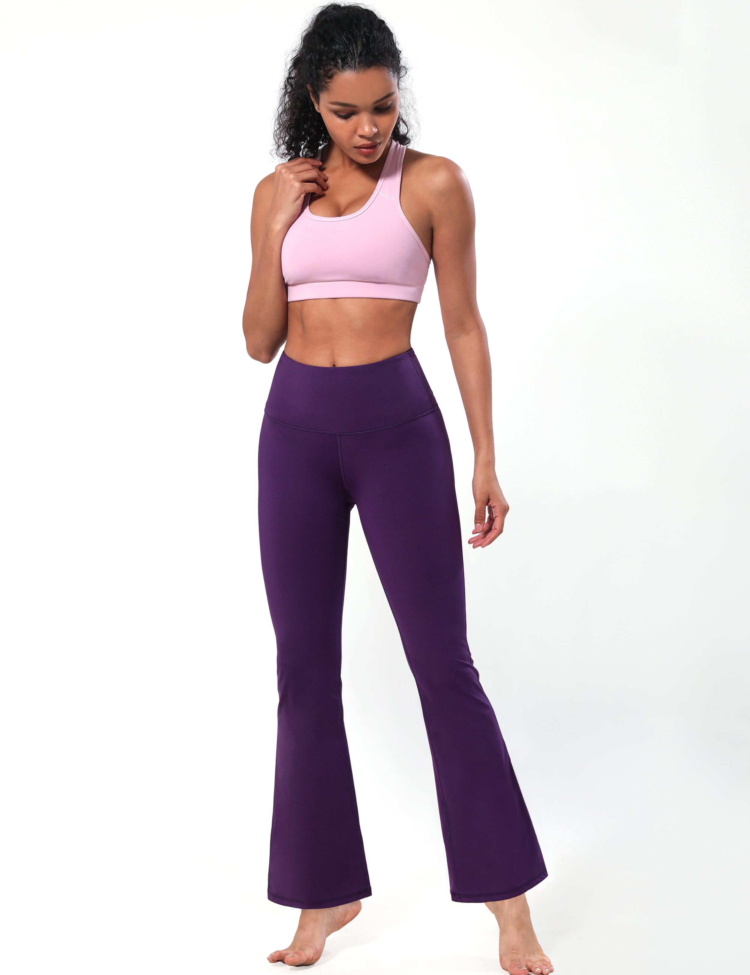 High Waist Bootcut Leggings pansypurple 75%Nylon/25%Spandex Fabric doesn't attract lint easily 4-way stretch No see-through Moisture-wicking Tummy control Inner pocket Five lengths