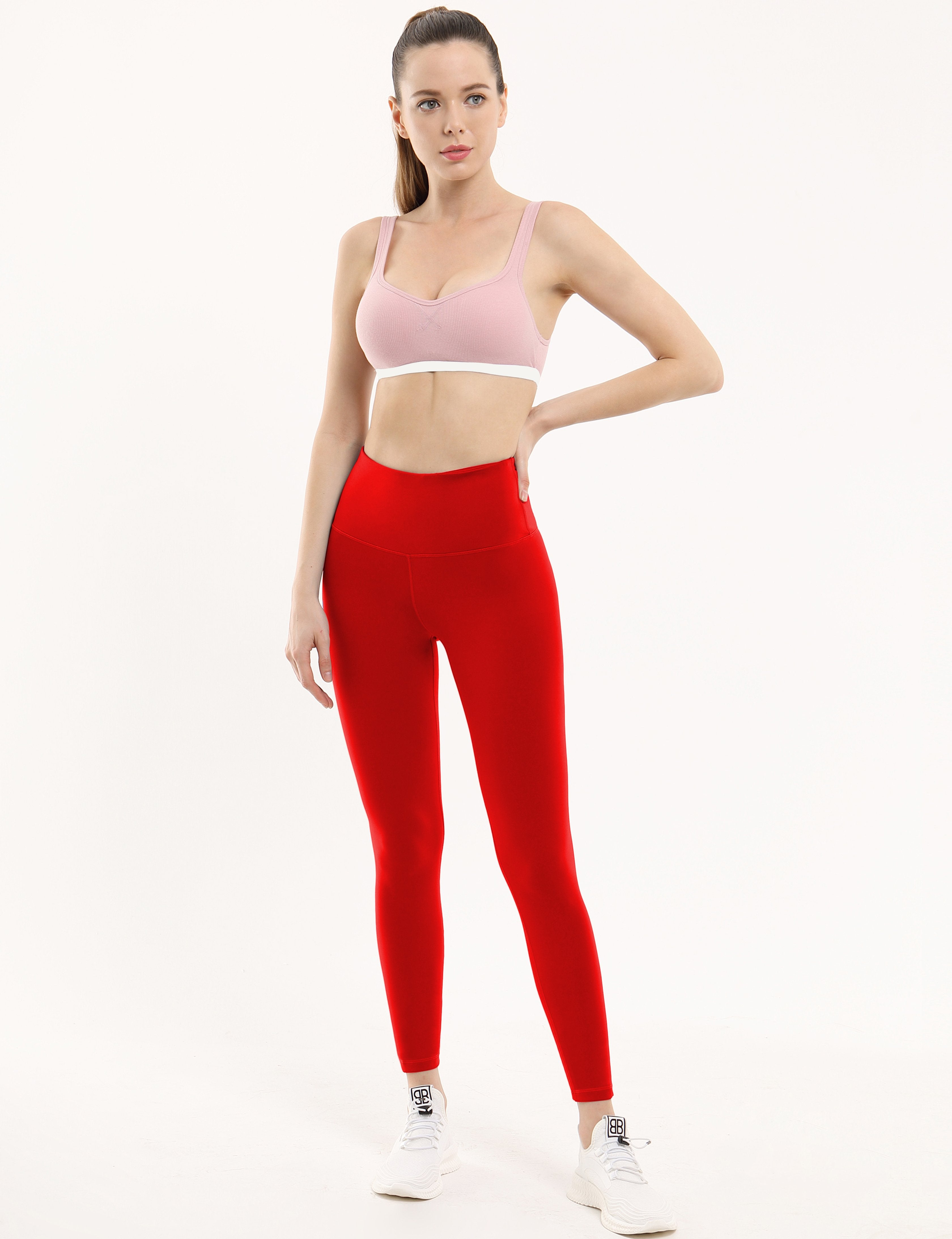 High Waist Yoga Pants scarlet 75%Nylon/25%Spandex Fabric doesn't attract lint easily 4-way stretch No see-through Moisture-wicking Tummy control Inner pocket Four lengths