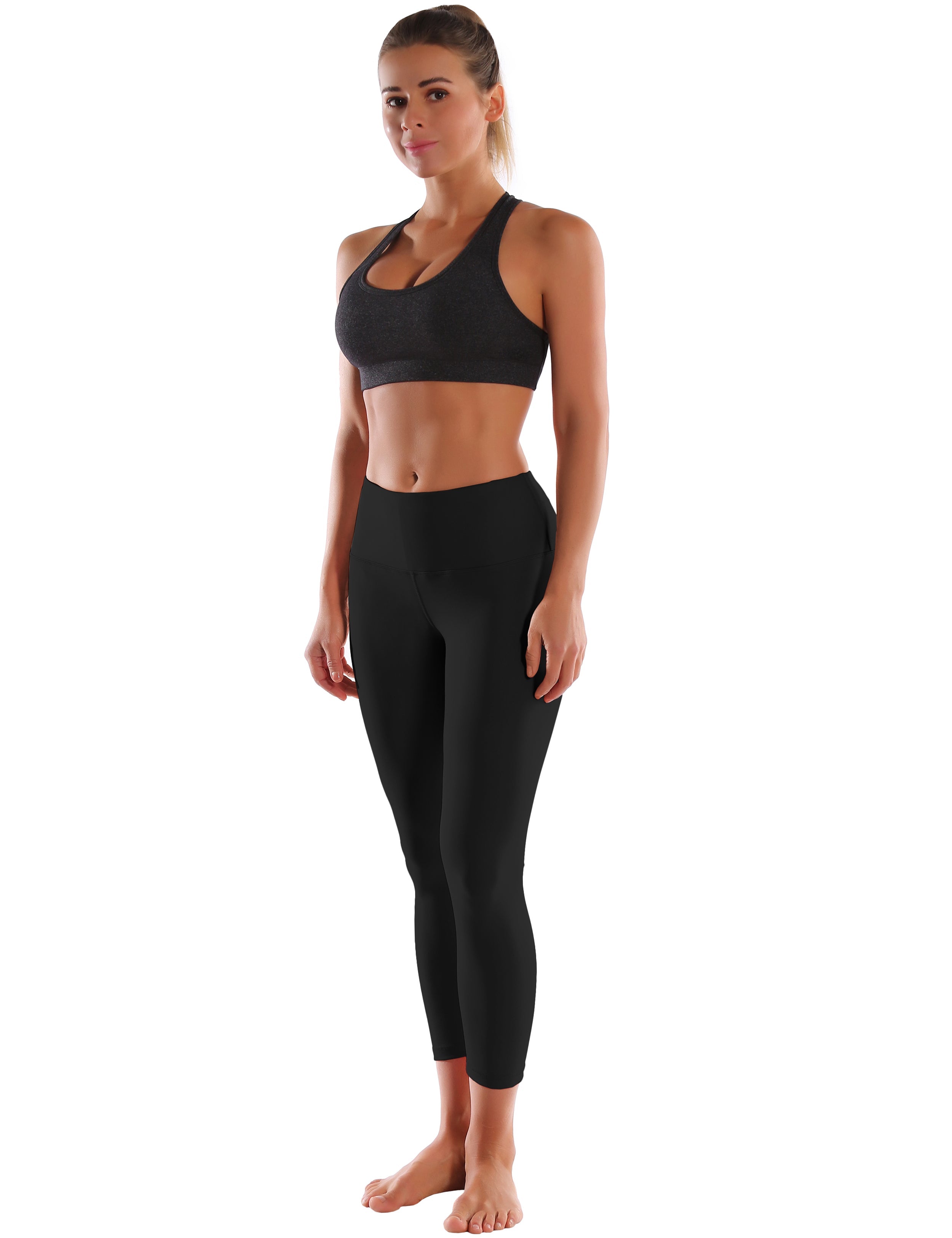 22" High Waist Crop Tight Capris black 75%Nylon/25%Spandex Fabric doesn't attract lint easily 4-way stretch No see-through Moisture-wicking Tummy control Inner pocket